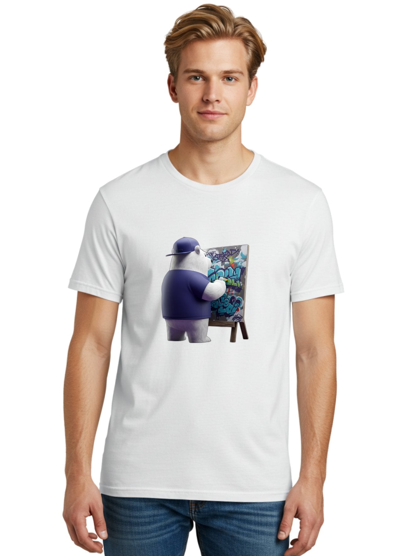 Polar-Bear-Painting-Graffiti Men'S Graphic Tee, 100% Cotton, Comfortable Casual Summer Wear, Machine Washable, Vintage Camera, Old Camera, Antique Camera, Black Camera, Classic Photography, Photography Equipment, Nostalgic Device, Film Camera, Baf406 17