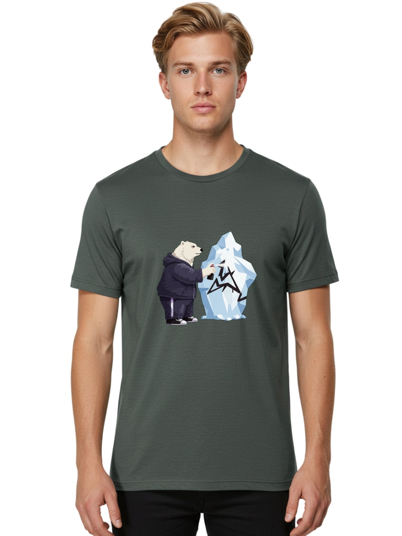 Polar-Bear-Spray-Painting-Iceberg Men'S Graphic Tee, 100% Cotton, Comfortable Casual Summer Wear, Machine Washable, Vintage Camera, Old Camera, Antique Camera, Black Camera, Classic Photography, Photography Equipment, Nostalgic Device, Baf411 26