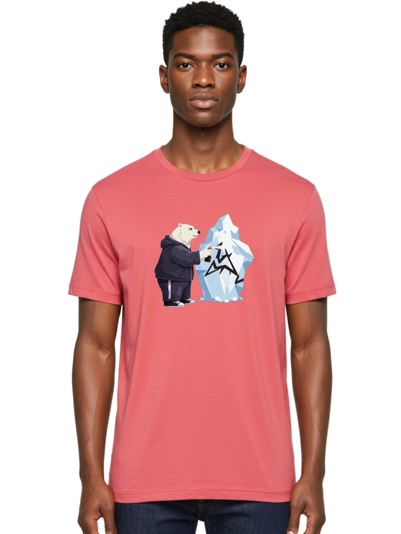 Polar-Bear-Spray-Painting-Iceberg Men'S Graphic Tee, 100% Cotton, Comfortable Casual Summer Wear, Machine Washable, Vintage Camera, Old Camera, Antique Camera, Black Camera, Classic Photography, Photography Equipment, Nostalgic Device, Baf411 23