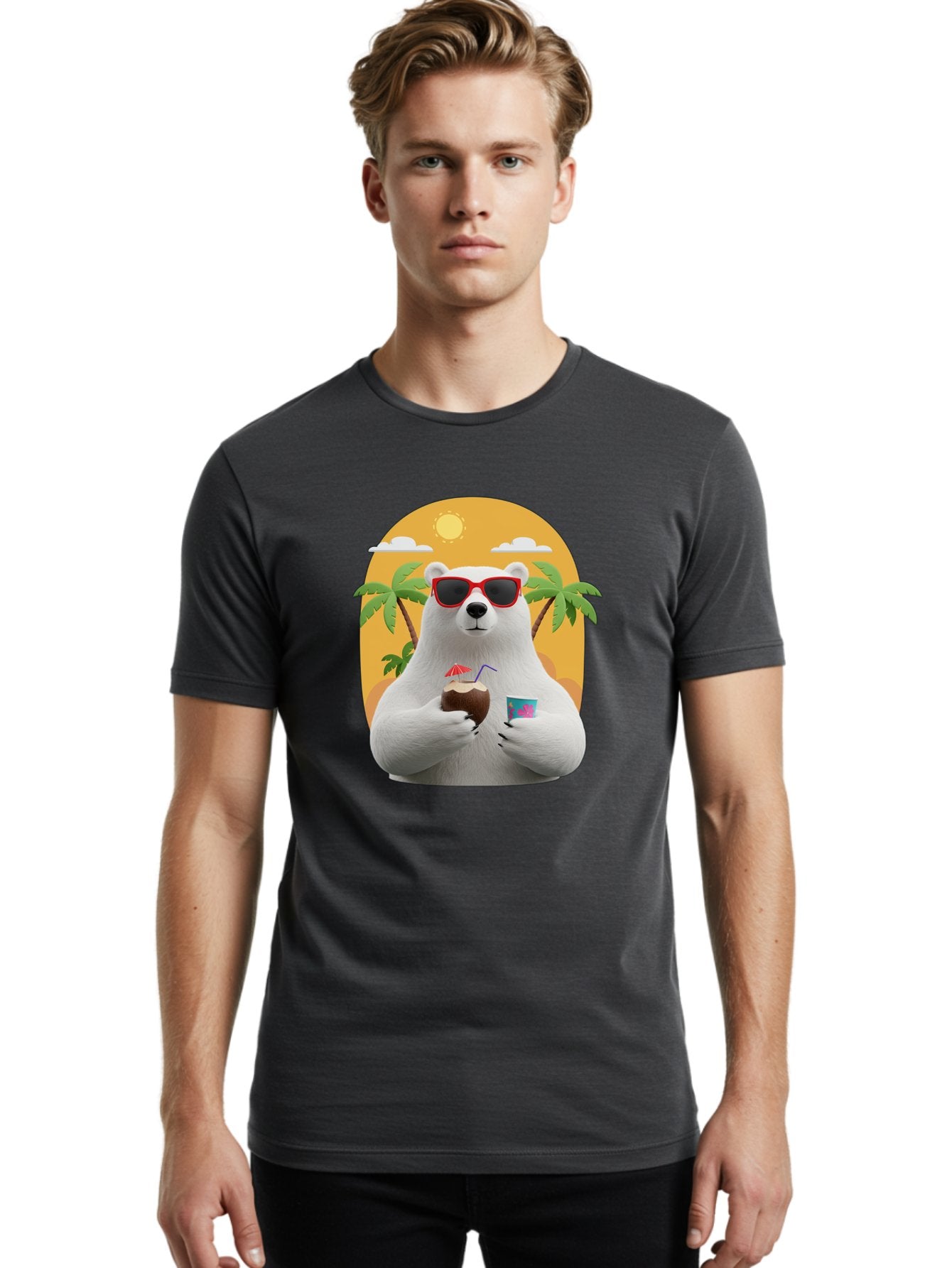 Polar-Bear-With-Coconut Men'S Graphic Tee, 100% Cotton, Comfortable Casual Summer Wear, Machine Washable, Vintage Camera, Old Camera, Antique Camera, Black Camera, Classic Photography, Photography Equipment, Nostalgic Device, Film Camera, Baf426 24