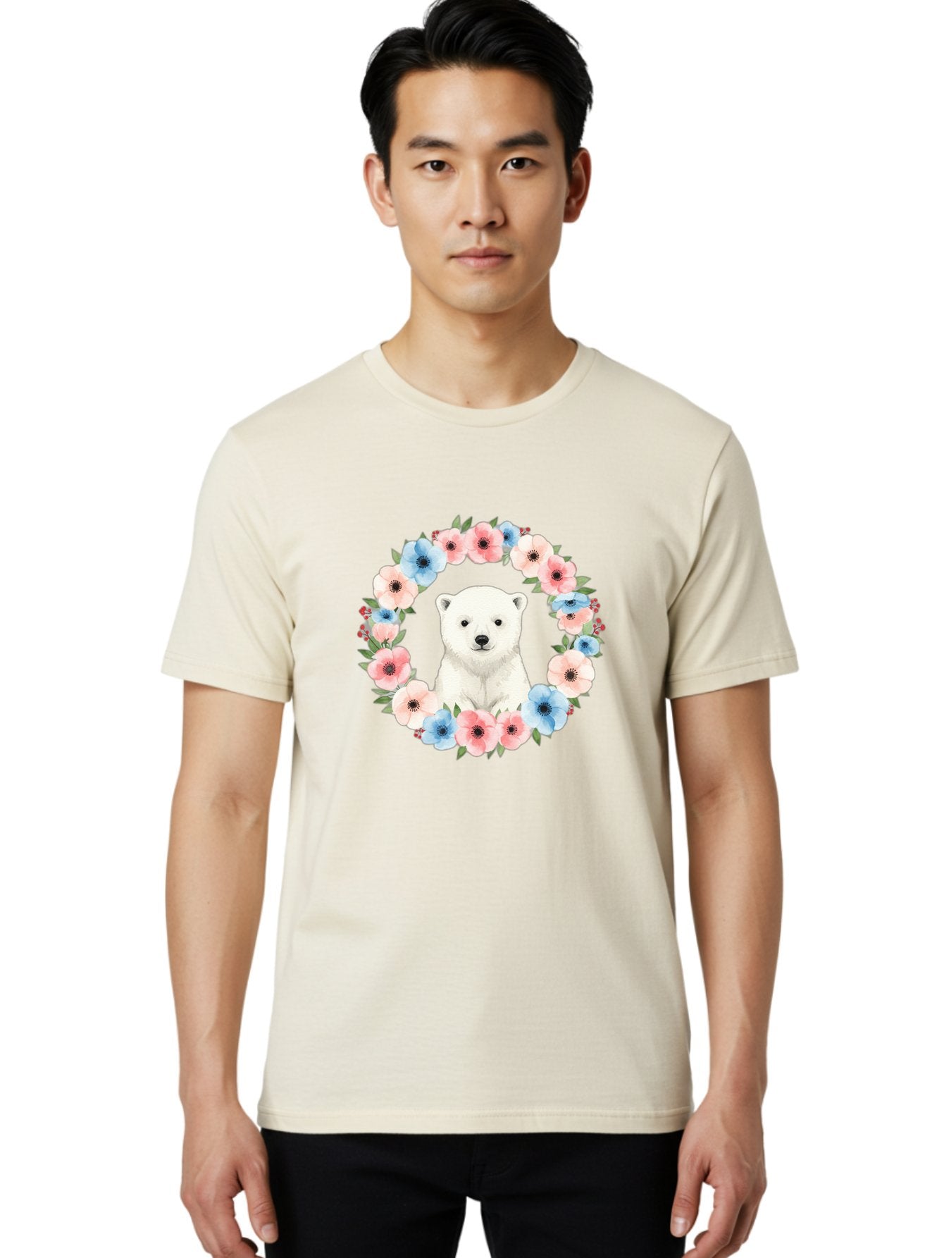 Polar-Bear-With-Flowers Men'S Graphic Tee, 100% Cotton, Comfortable Casual Summer Wear, Machine Washable, Vintage Camera, Old Camera, Antique Camera, Black Camera, Classic Photography, Photography Equipment, Nostalgic Device, Film Camera, Baf428 29