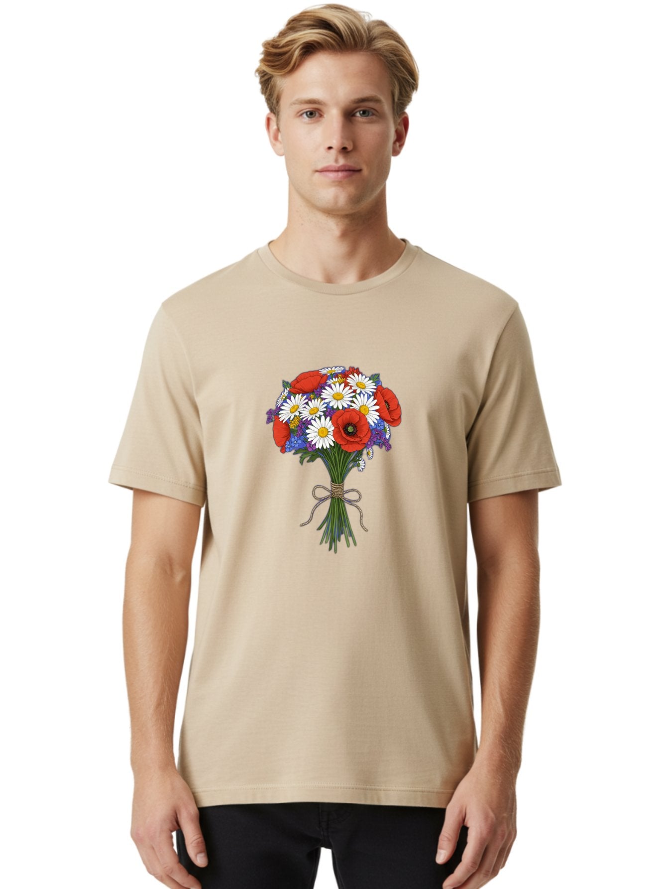 Poppies-Daisies-And-Wildflowers-Bouquet Men'S Graphic Tee, 100% Cotton, Comfortable Casual Summer Wear, Machine Washable, Vintage Camera, Old Camera, Antique Camera, Black Camera, Classic Photography, Photography Equipment, Nostalgic Device, Baf434 28