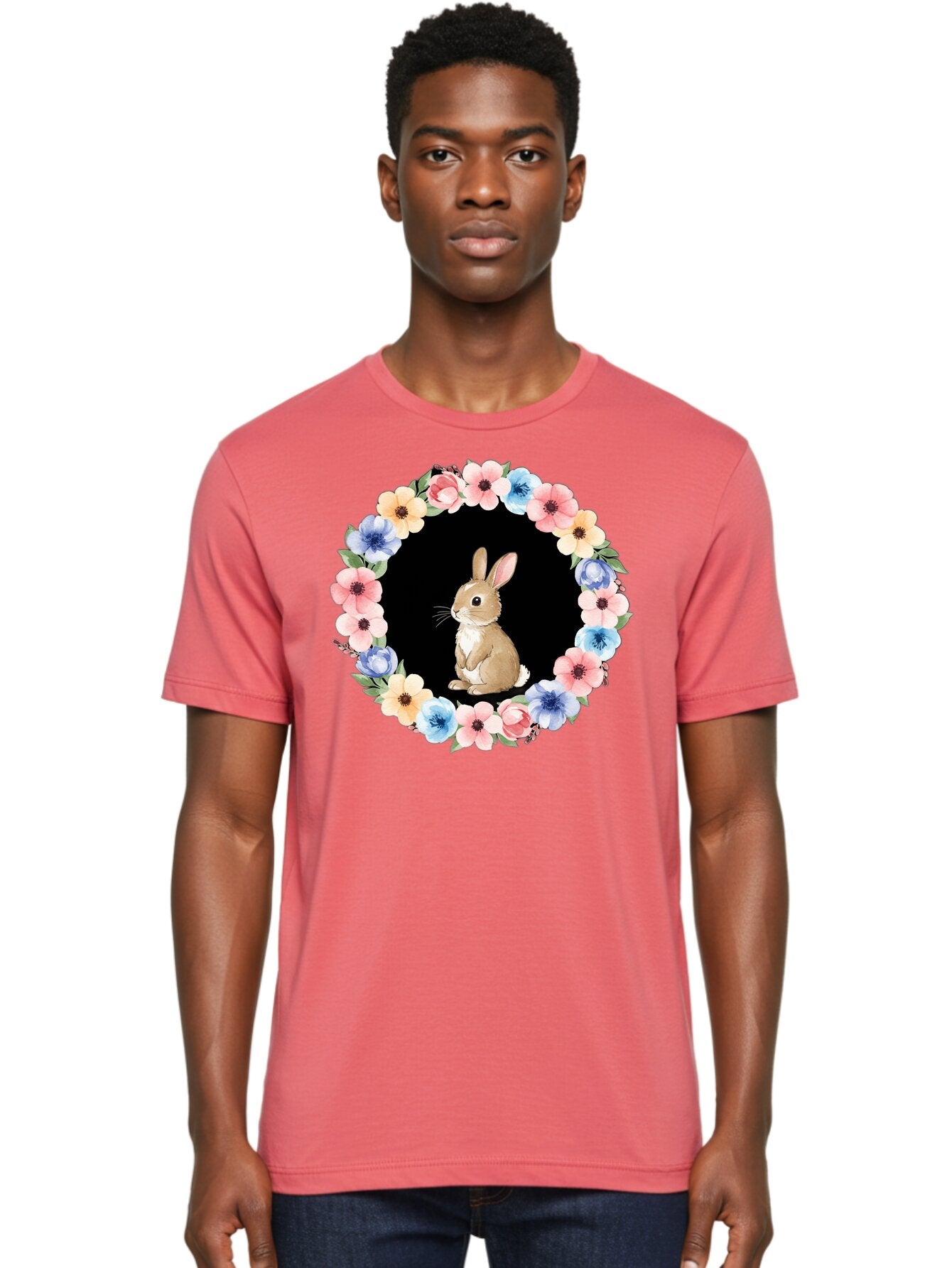 Rabbit-In-Floral-Circle Men'S Graphic Tee, 100% Cotton, Comfortable Casual Summer Wear, Machine Washable, Vintage Camera, Old Camera, Antique Camera, Black Camera, Classic Photography, Photography Equipment, Nostalgic Device, Film Camera, Baf448 26