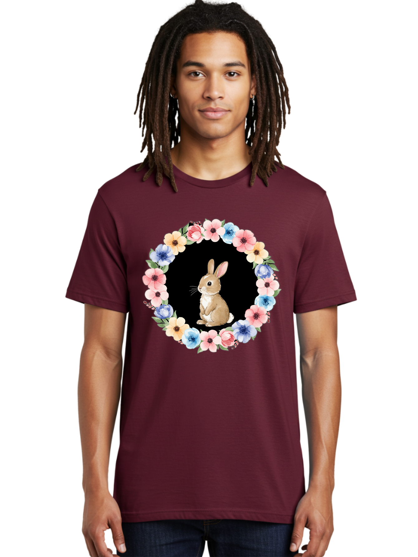 Rabbit-In-Floral-Circle Men'S Graphic Tee, 100% Cotton, Comfortable Casual Summer Wear, Machine Washable, Vintage Camera, Old Camera, Antique Camera, Black Camera, Classic Photography, Photography Equipment, Nostalgic Device, Film Camera, Baf448 18