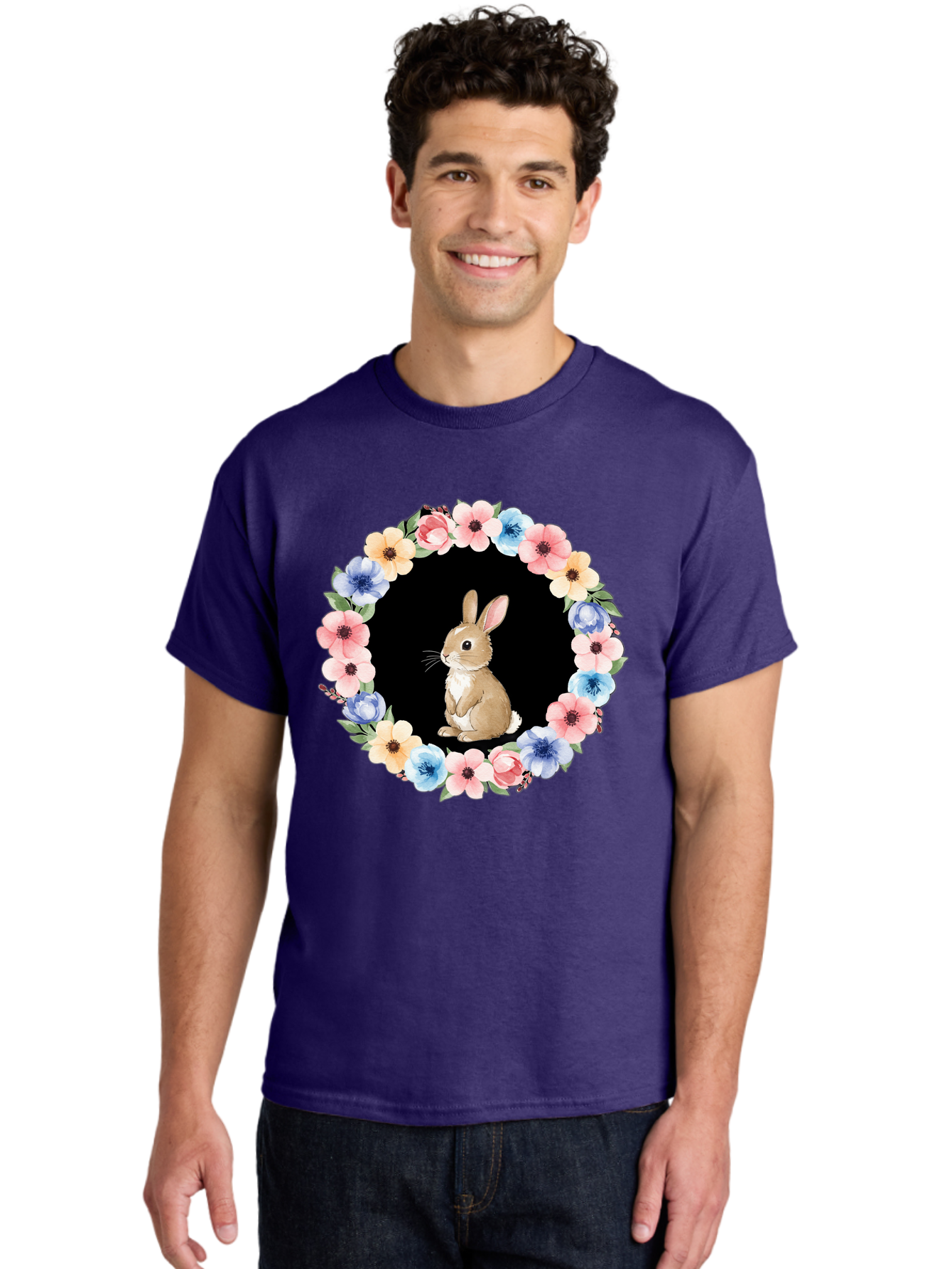 Rabbit-In-Floral-Circle Men'S Graphic Tee, 100% Cotton, Comfortable Casual Summer Wear, Machine Washable, Vintage Camera, Old Camera, Antique Camera, Black Camera, Classic Photography, Photography Equipment, Nostalgic Device, Film Camera, Baf448 16
