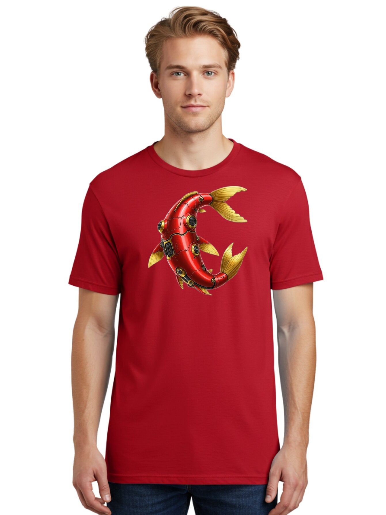 Red-Mechanical-Fish-1 Men'S Graphic Tee, 100% Cotton, Comfortable Casual Summer Wear, Machine Washable, Vintage Camera, Old Camera, Antique Camera, Black Camera, Classic Photography, Photography Equipment, Nostalgic Device, Film Camera, Baf457 30