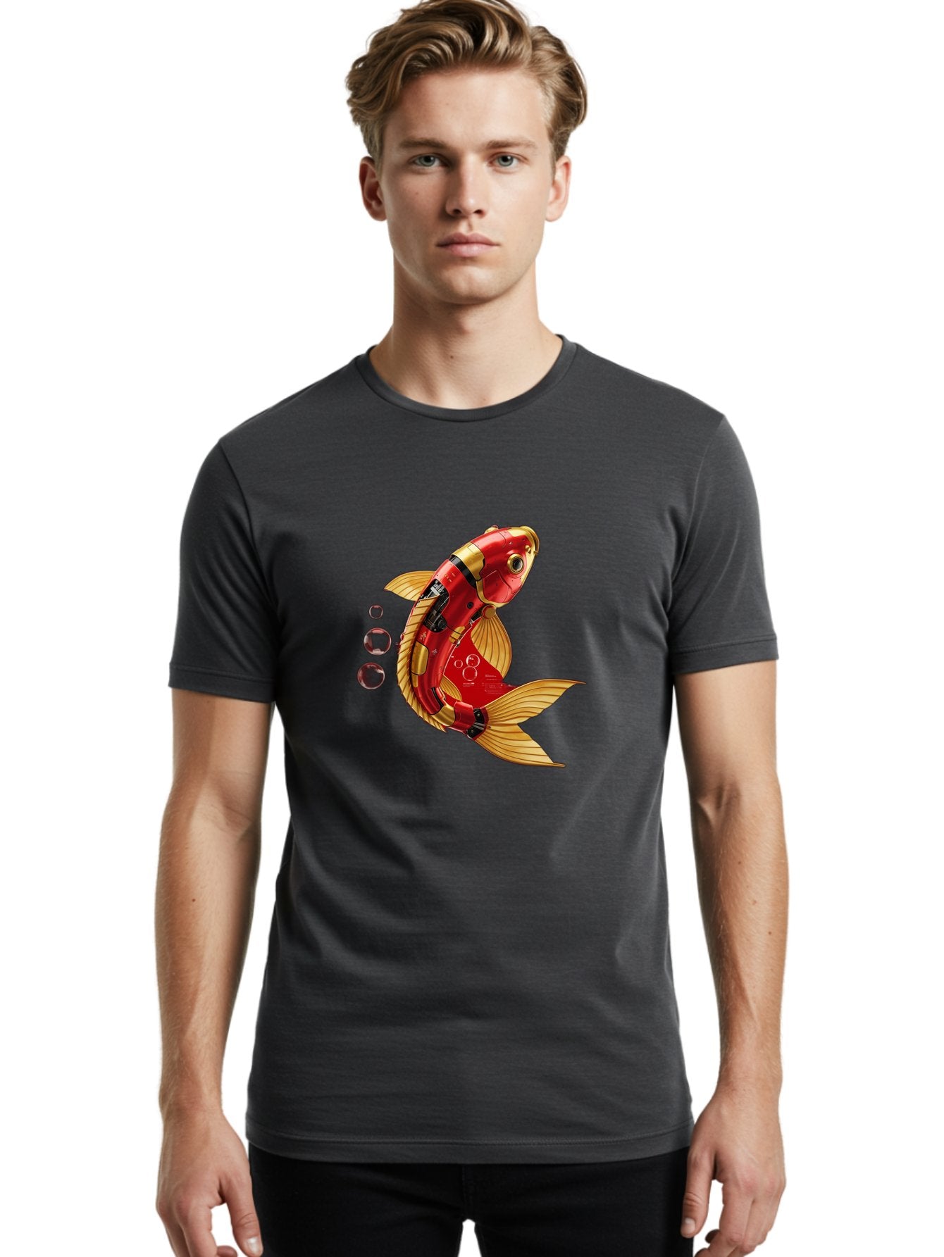 Red-Mechanical-Goldfish Men'S Graphic Tee, 100% Cotton, Comfortable Casual Summer Wear, Machine Washable, Vintage Camera, Old Camera, Antique Camera, Black Camera, Classic Photography, Photography Equipment, Nostalgic Device, Film Camera, Baf459 30