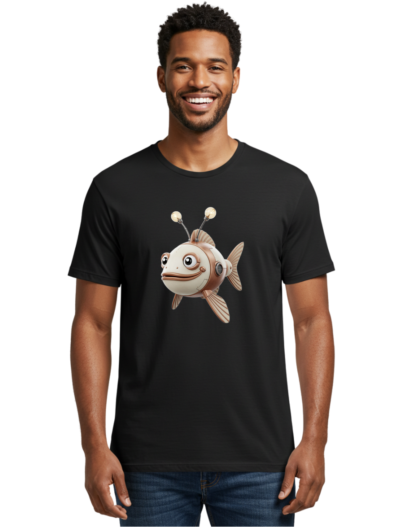 Robot-Fish-3 Men'S Graphic Tee, 100% Cotton, Comfortable Casual Summer Wear, Machine Washable, Vintage Camera, Old Camera, Antique Camera, Black Camera, Classic Photography, Photography Equipment, Nostalgic Device, Film Camera, Camera Art Baf471 22