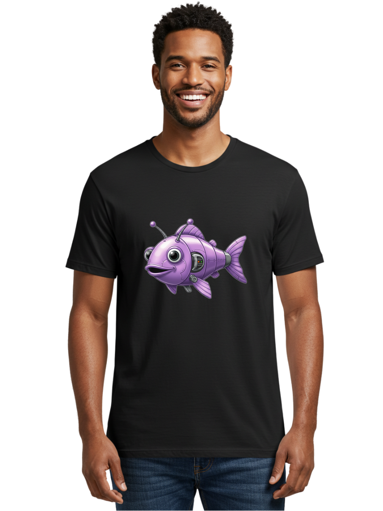 Robot-Fish-6 Men'S Graphic Tee, 100% Cotton, Comfortable Casual Summer Wear, Machine Washable, Vintage Camera, Old Camera, Antique Camera, Black Camera, Classic Photography, Photography Equipment, Nostalgic Device, Film Camera, Camera Art Baf474 24