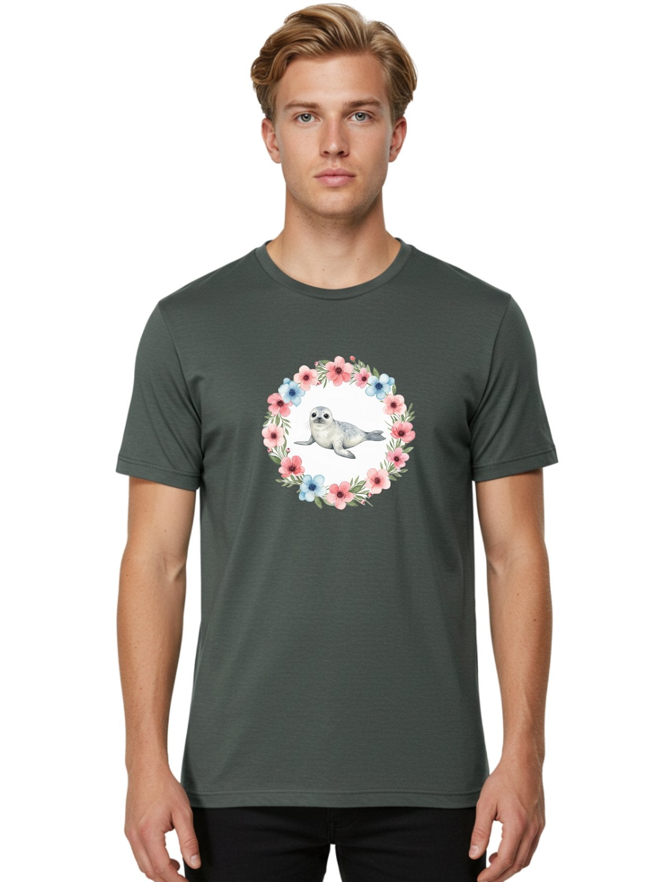 Seal-Floral-Wreath Men'S Graphic Tee, 100% Cotton, Comfortable Casual Summer Wear, Machine Washable, Vintage Camera, Old Camera, Antique Camera, Black Camera, Classic Photography, Photography Equipment, Nostalgic Device, Film Camera, Baf501 23