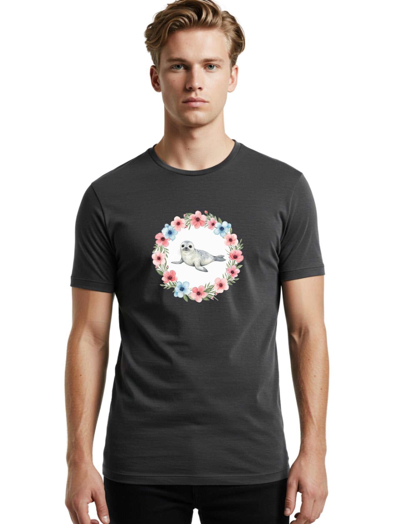 Seal-Floral-Wreath Men'S Graphic Tee, 100% Cotton, Comfortable Casual Summer Wear, Machine Washable, Vintage Camera, Old Camera, Antique Camera, Black Camera, Classic Photography, Photography Equipment, Nostalgic Device, Film Camera, Baf501 19