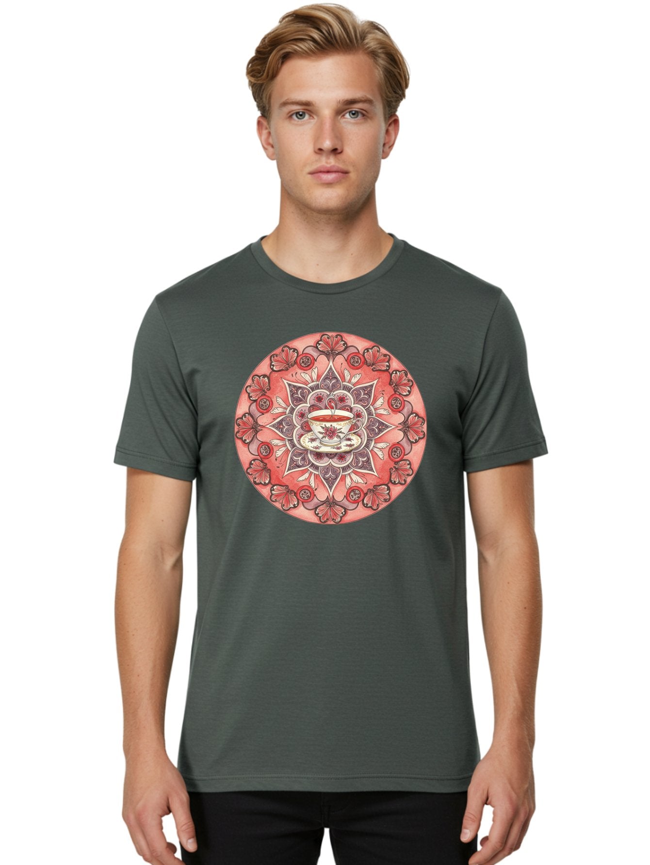 Tea-Cup-Mandala-2 Men'S Graphic Tee, 100% Cotton, Comfortable Casual Summer Wear, Machine Washable, Vintage Camera, Old Camera, Antique Camera, Black Camera, Classic Photography, Photography Equipment, Nostalgic Device, Film Camera, Camera Art Baf565 24