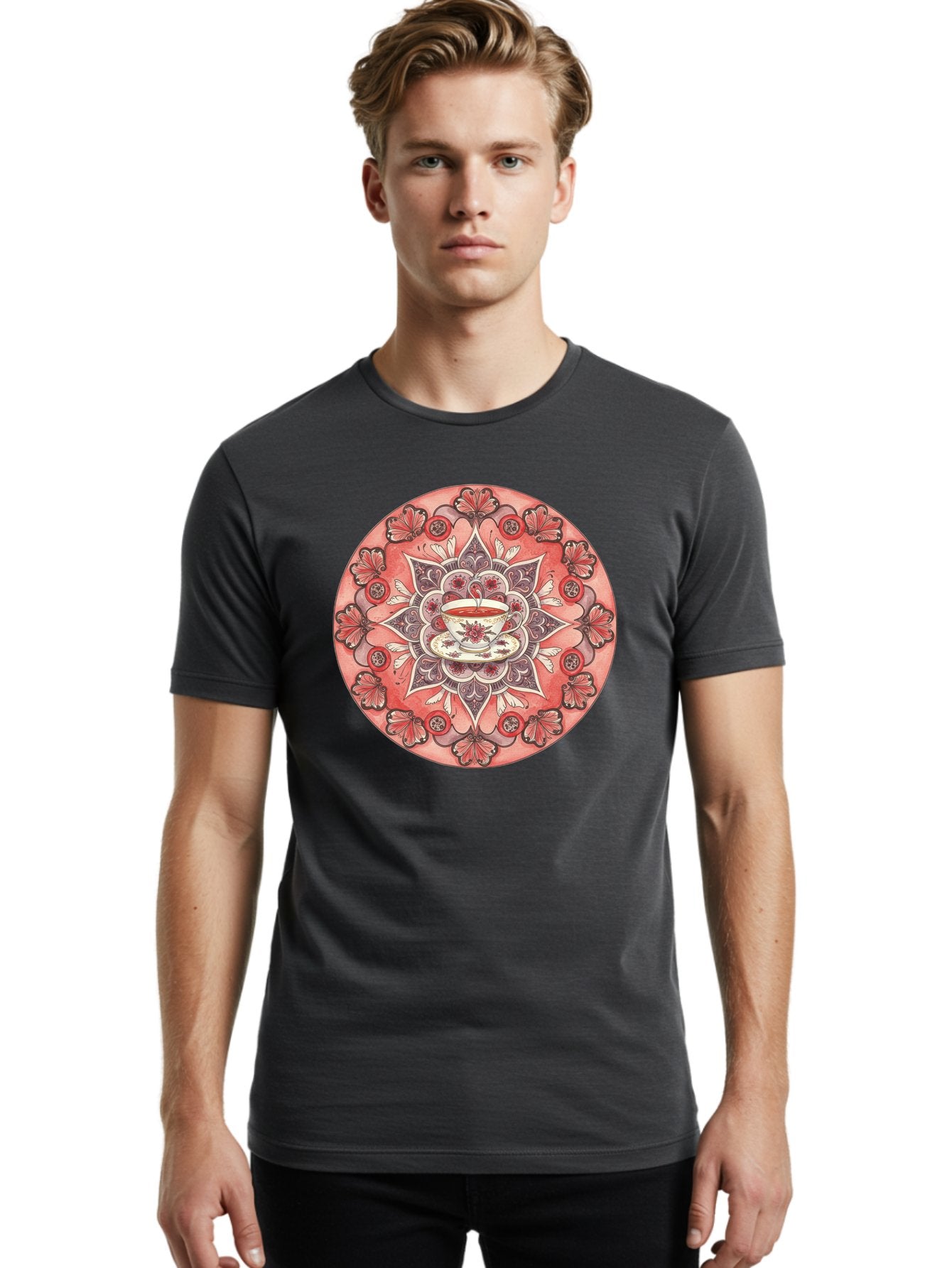 Tea-Cup-Mandala-2 Men'S Graphic Tee, 100% Cotton, Comfortable Casual Summer Wear, Machine Washable, Vintage Camera, Old Camera, Antique Camera, Black Camera, Classic Photography, Photography Equipment, Nostalgic Device, Film Camera, Camera Art Baf565 18