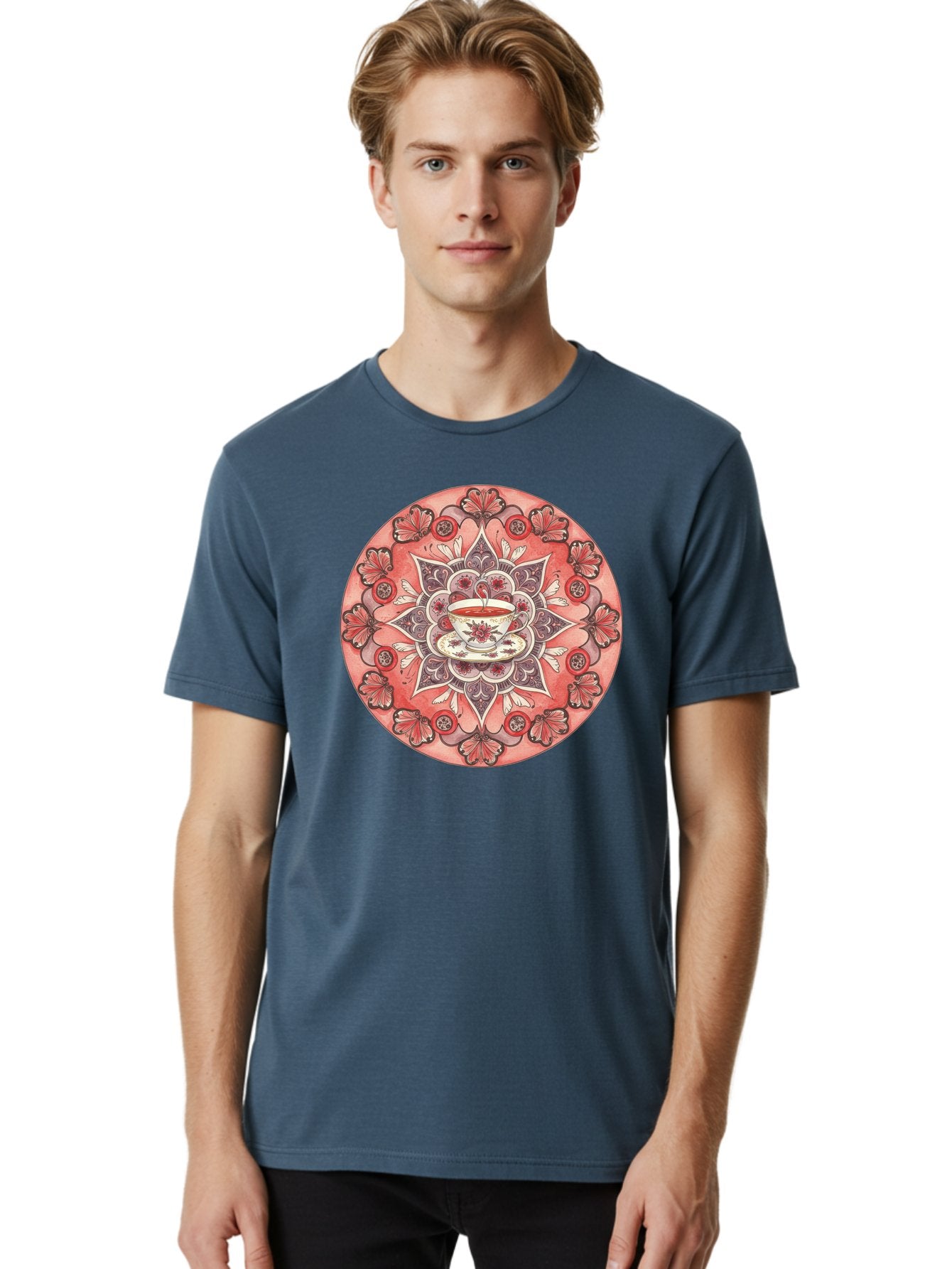 Tea-Cup-Mandala-2 Men'S Graphic Tee, 100% Cotton, Comfortable Casual Summer Wear, Machine Washable, Vintage Camera, Old Camera, Antique Camera, Black Camera, Classic Photography, Photography Equipment, Nostalgic Device, Film Camera, Camera Art Baf565 30