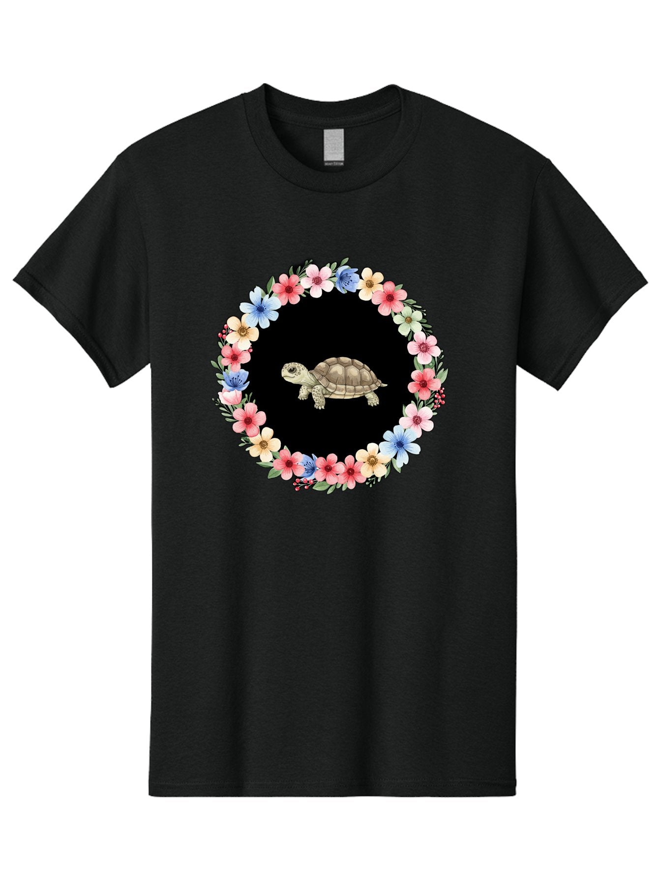 Tortoise-In-Floral-Circle Men'S Graphic Tee, 100% Cotton, Comfortable Casual Summer Wear, Machine Washable, Vintage Camera, Old Camera, Antique Camera, Black Camera, Classic Photography, Photography Equipment, Nostalgic Device, Film Camera, Baf597 9