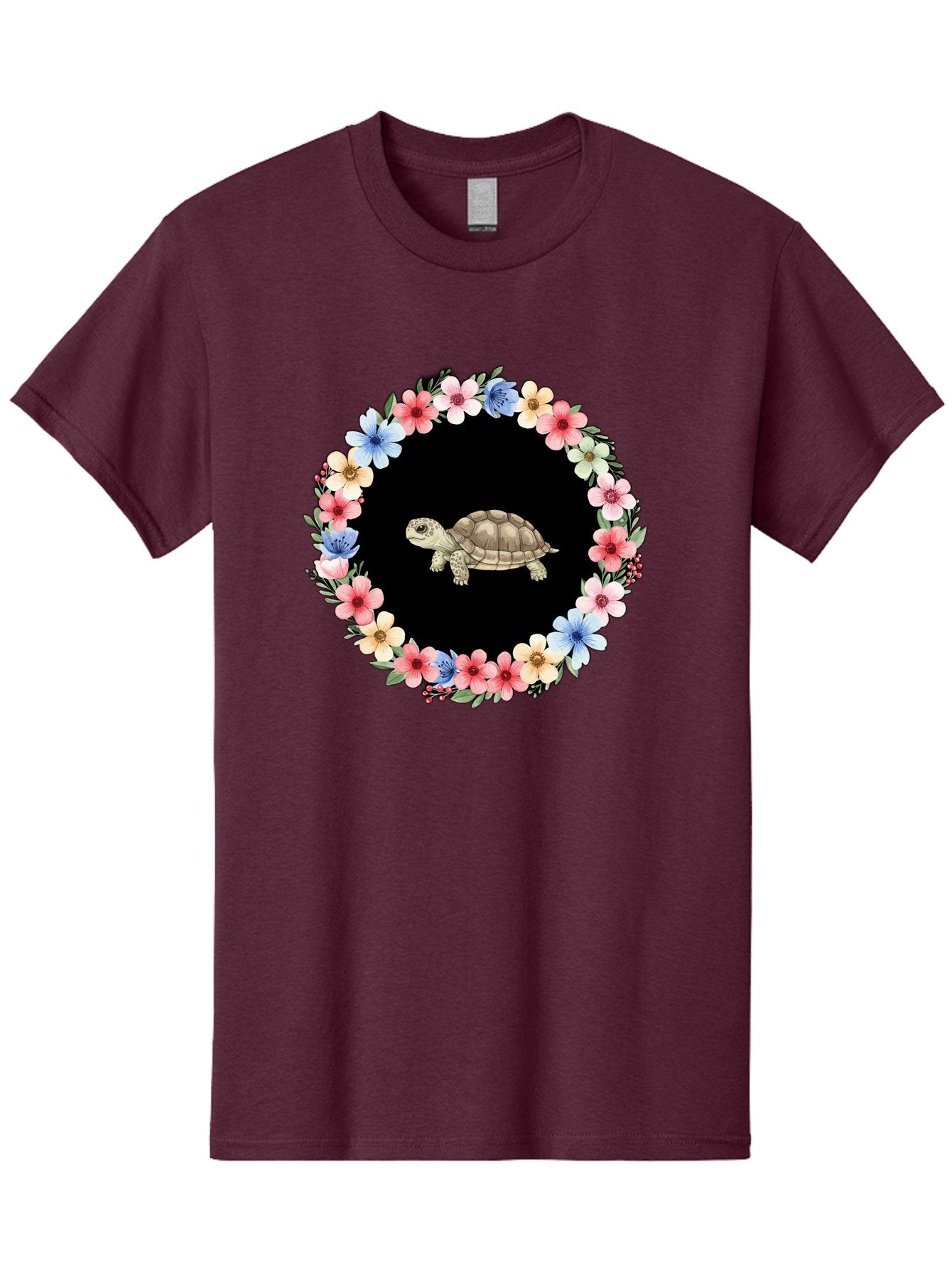 Tortoise-In-Floral-Circle Men'S Graphic Tee, 100% Cotton, Comfortable Casual Summer Wear, Machine Washable, Vintage Camera, Old Camera, Antique Camera, Black Camera, Classic Photography, Photography Equipment, Nostalgic Device, Film Camera, Baf597 8