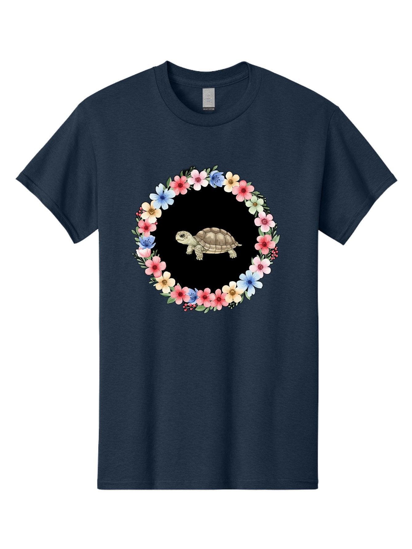 Tortoise-In-Floral-Circle Men'S Graphic Tee, 100% Cotton, Comfortable Casual Summer Wear, Machine Washable, Vintage Camera, Old Camera, Antique Camera, Black Camera, Classic Photography, Photography Equipment, Nostalgic Device, Film Camera, Baf597 3