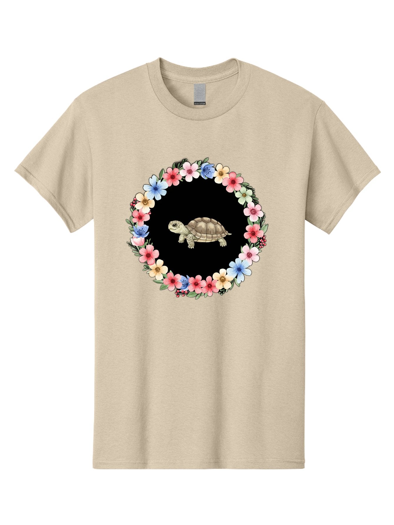Tortoise-In-Floral-Circle Men'S Graphic Tee, 100% Cotton, Comfortable Casual Summer Wear, Machine Washable, Vintage Camera, Old Camera, Antique Camera, Black Camera, Classic Photography, Photography Equipment, Nostalgic Device, Film Camera, Baf597