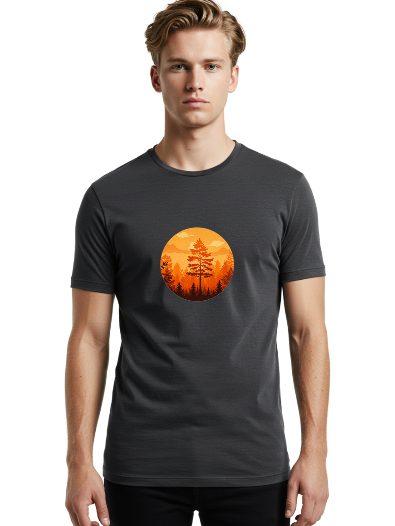Tree-Silhouette Men'S Graphic Tee, 100% Cotton, Comfortable Casual Summer Wear, Machine Washable, Vintage Camera, Old Camera, Antique Camera, Black Camera, Classic Photography, Photography Equipment, Nostalgic Device, Film Camera, Camera Art Baf604 24