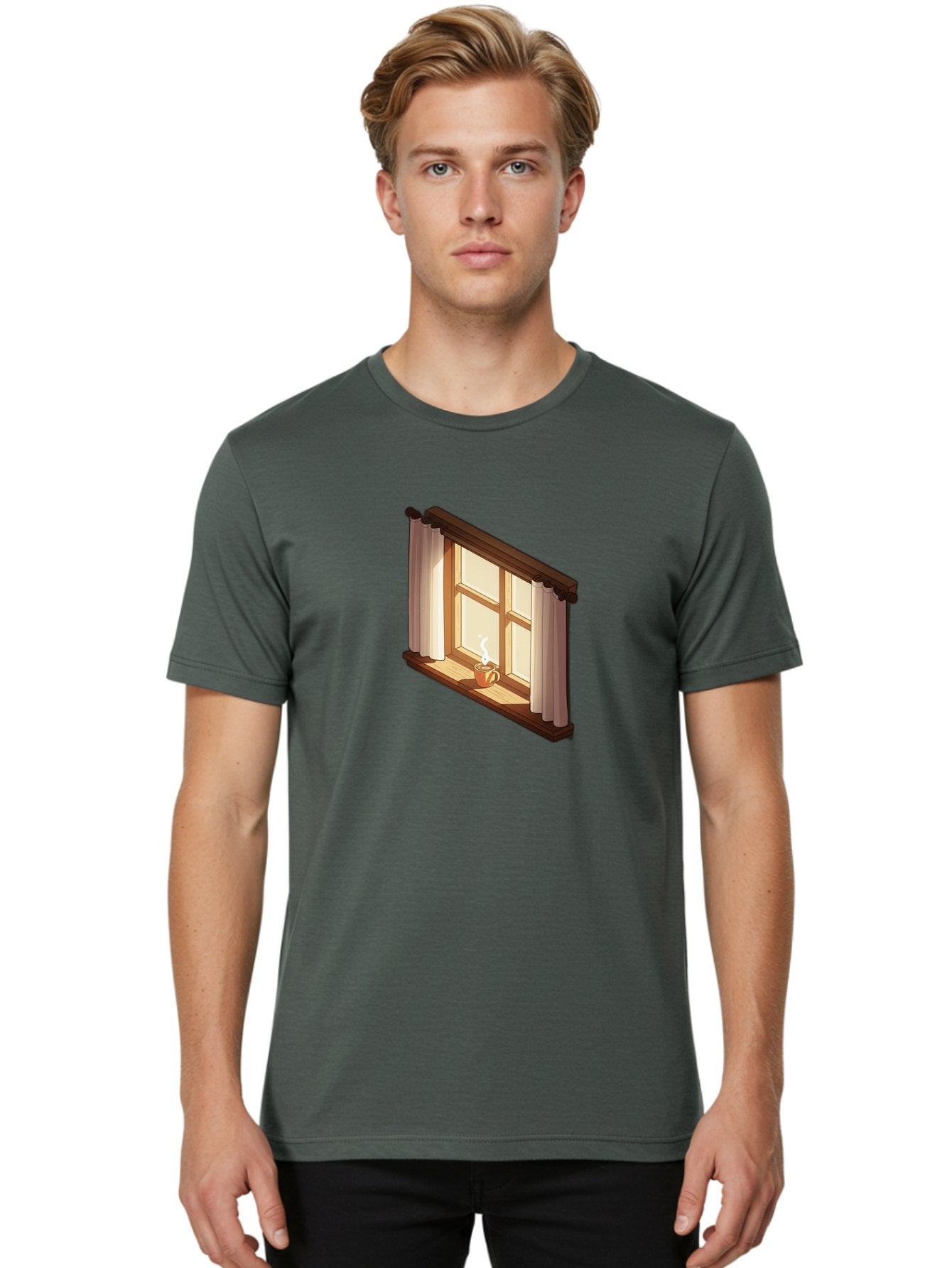 Window-With-Coffee-Cup Men'S Graphic Tee, 100% Cotton, Comfortable Casual Summer Wear, Machine Washable, Vintage Camera, Old Camera, Antique Camera, Black Camera, Classic Photography, Photography Equipment, Nostalgic Device, Film Camera, Baf665 30
