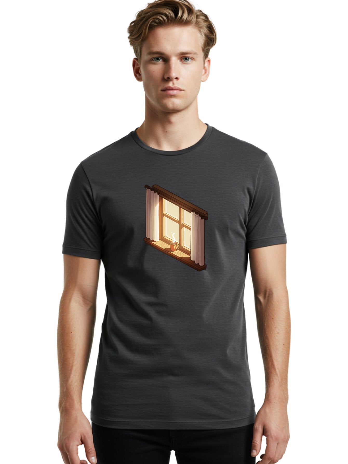 Window-With-Coffee-Cup Men'S Graphic Tee, 100% Cotton, Comfortable Casual Summer Wear, Machine Washable, Vintage Camera, Old Camera, Antique Camera, Black Camera, Classic Photography, Photography Equipment, Nostalgic Device, Film Camera, Baf665 24