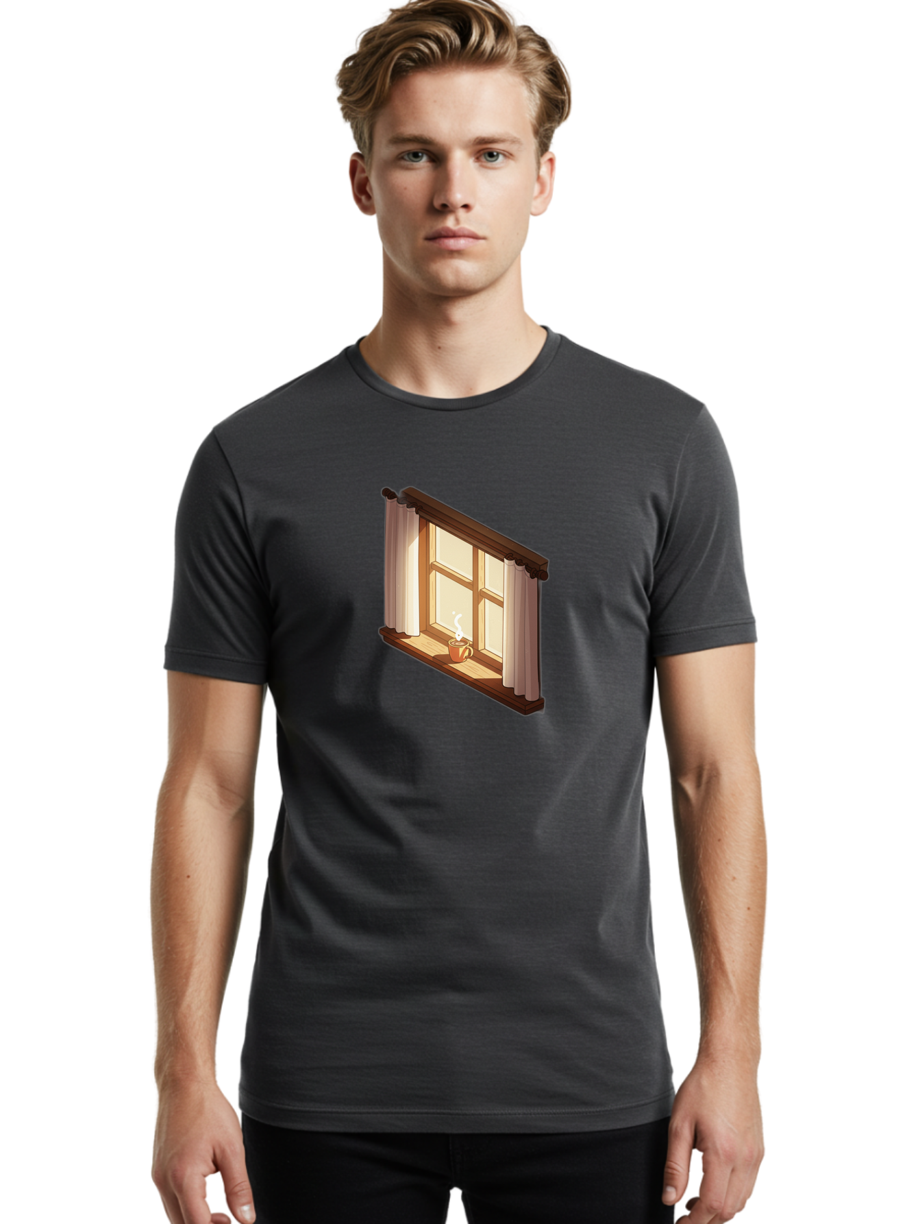 Window-With-Coffee-Cup Men'S Graphic Tee, 100% Cotton, Comfortable Casual Summer Wear, Machine Washable, Vintage Camera, Old Camera, Antique Camera, Black Camera, Classic Photography, Photography Equipment, Nostalgic Device, Film Camera, Baf665 14