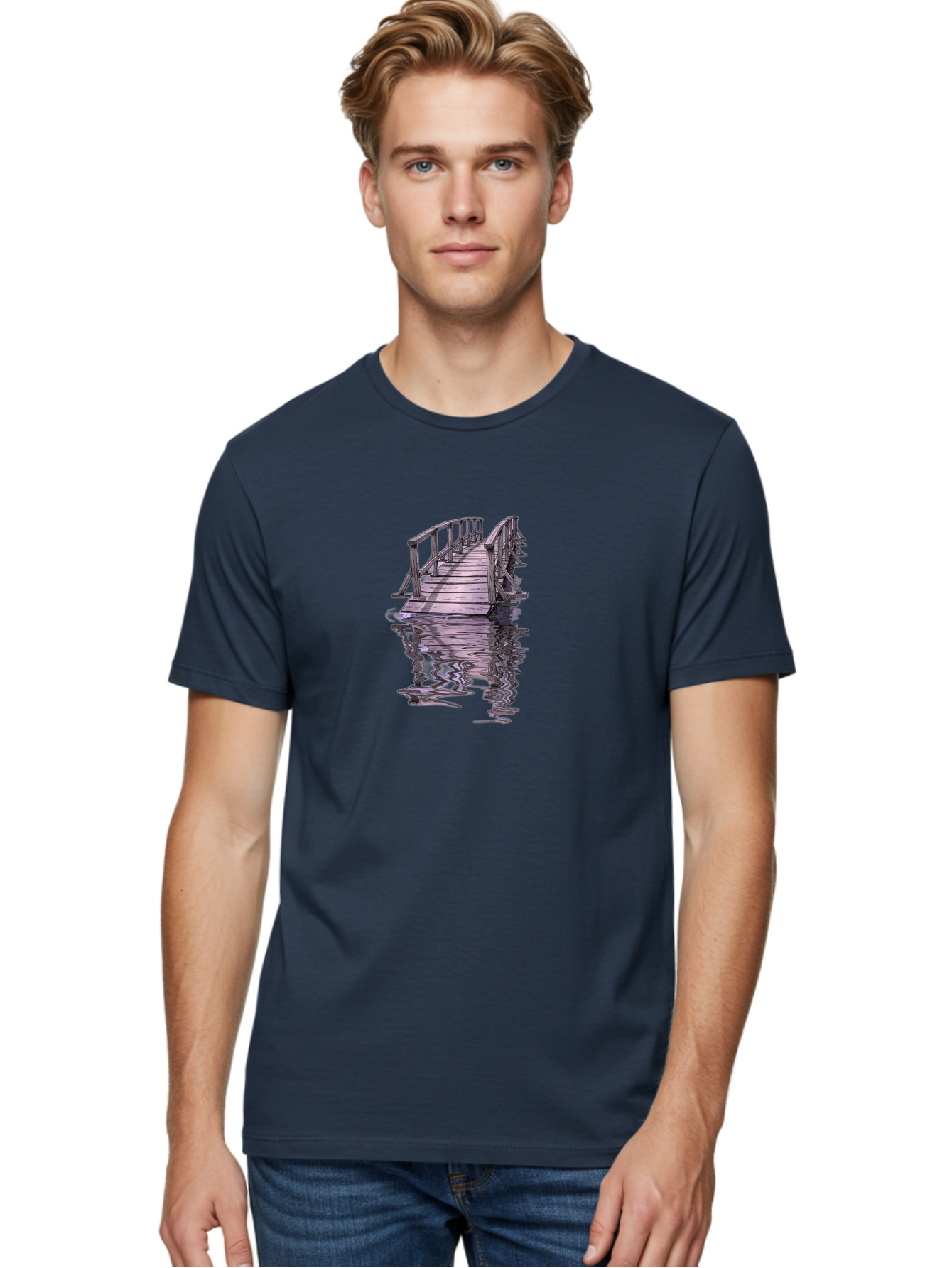 Wooden-Dock-Reflection Men'S Graphic Tee, 100% Cotton, Comfortable Casual Summer Wear, Machine Washable, Vintage Camera, Old Camera, Antique Camera, Black Camera, Classic Photography, Photography Equipment, Nostalgic Device, Film Camera, Baf673