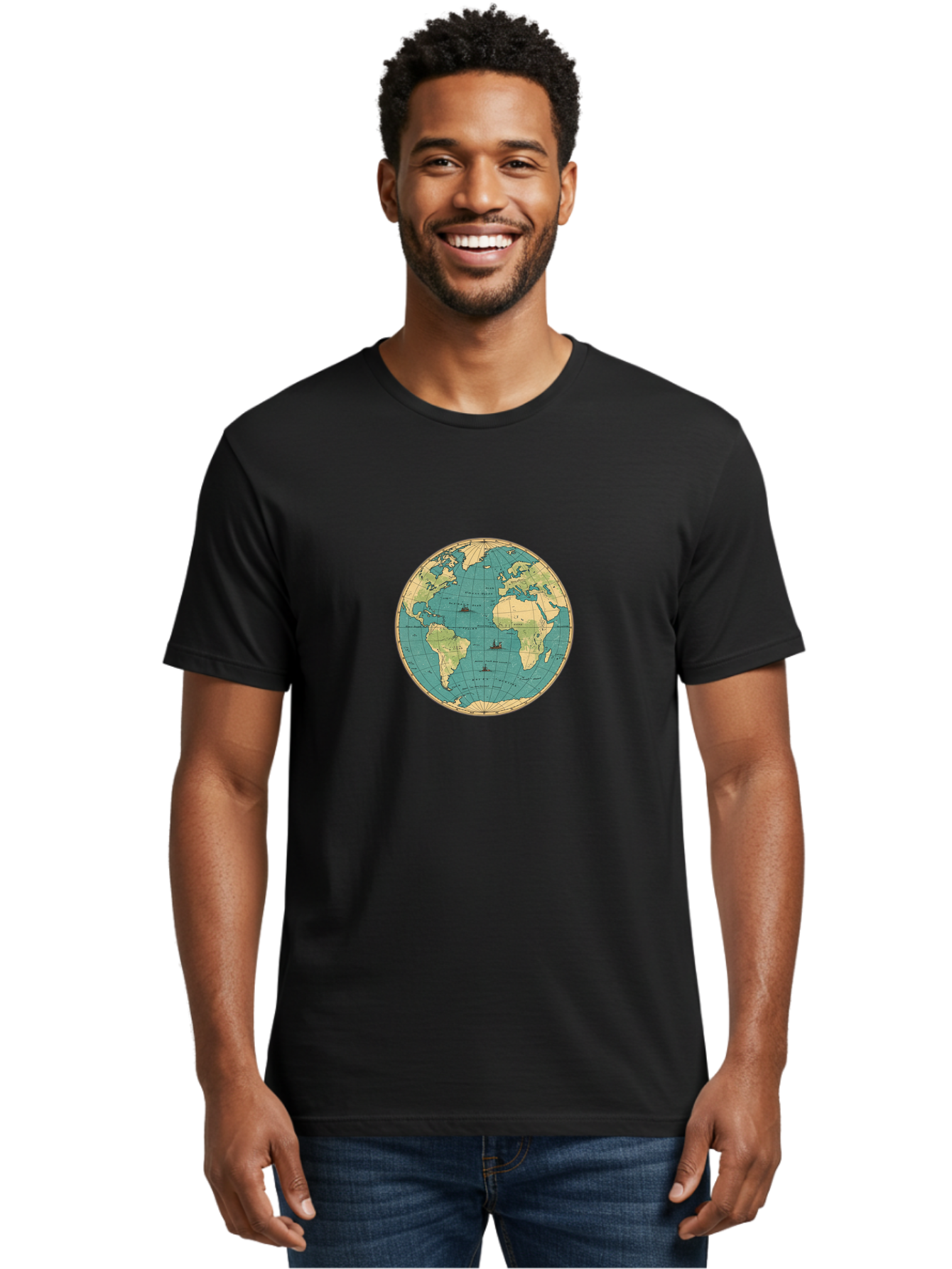 World-Map-Globe Men'S Graphic Tee, 100% Cotton, Comfortable Casual Summer Wear, Machine Washable, Vintage Camera, Old Camera, Antique Camera, Black Camera, Classic Photography, Photography Equipment, Nostalgic Device, Film Camera, Camera Art Baf675 18