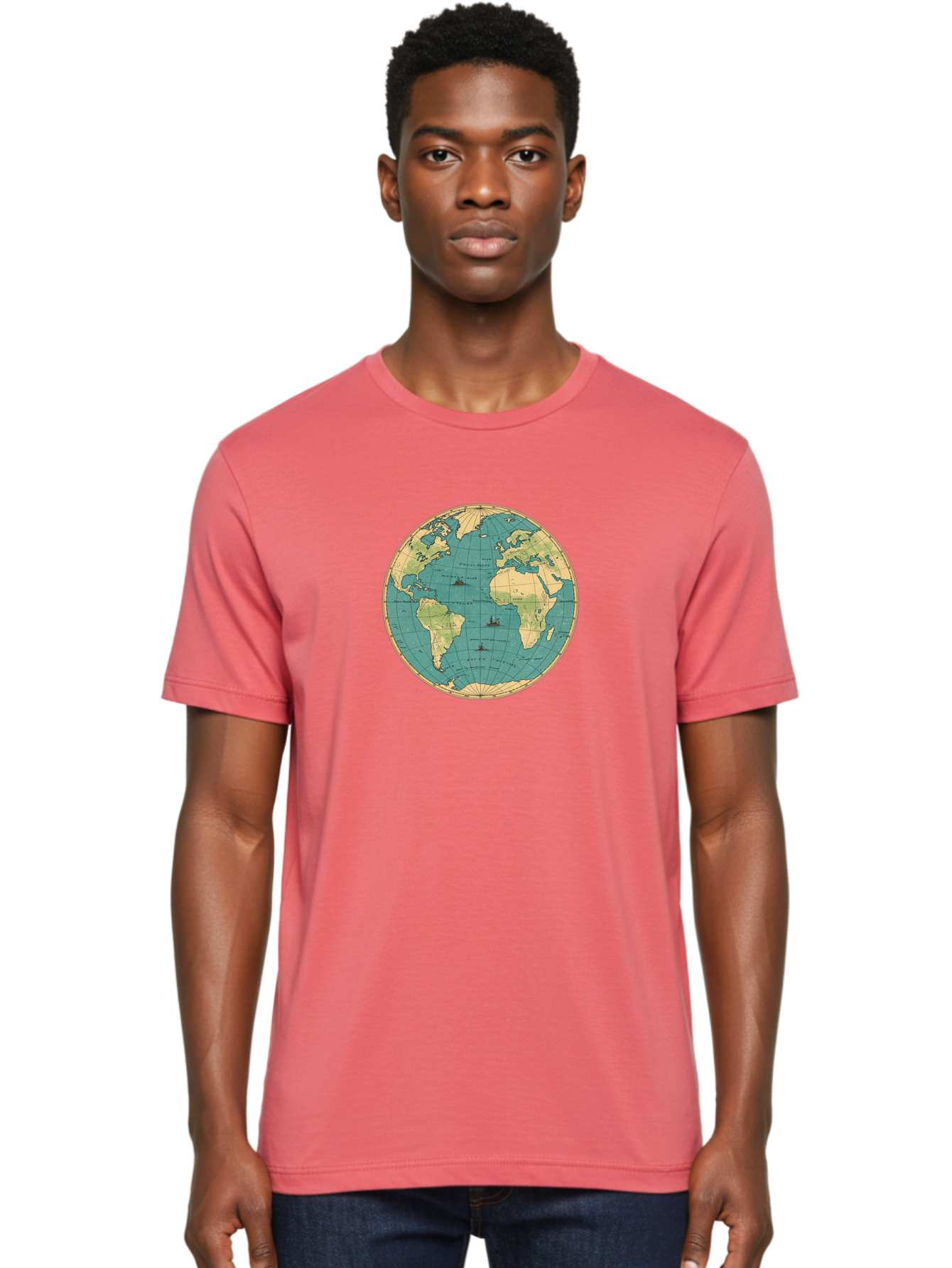 World-Map-Globe Men'S Graphic Tee, 100% Cotton, Comfortable Casual Summer Wear, Machine Washable, Vintage Camera, Old Camera, Antique Camera, Black Camera, Classic Photography, Photography Equipment, Nostalgic Device, Film Camera, Camera Art Baf675 4