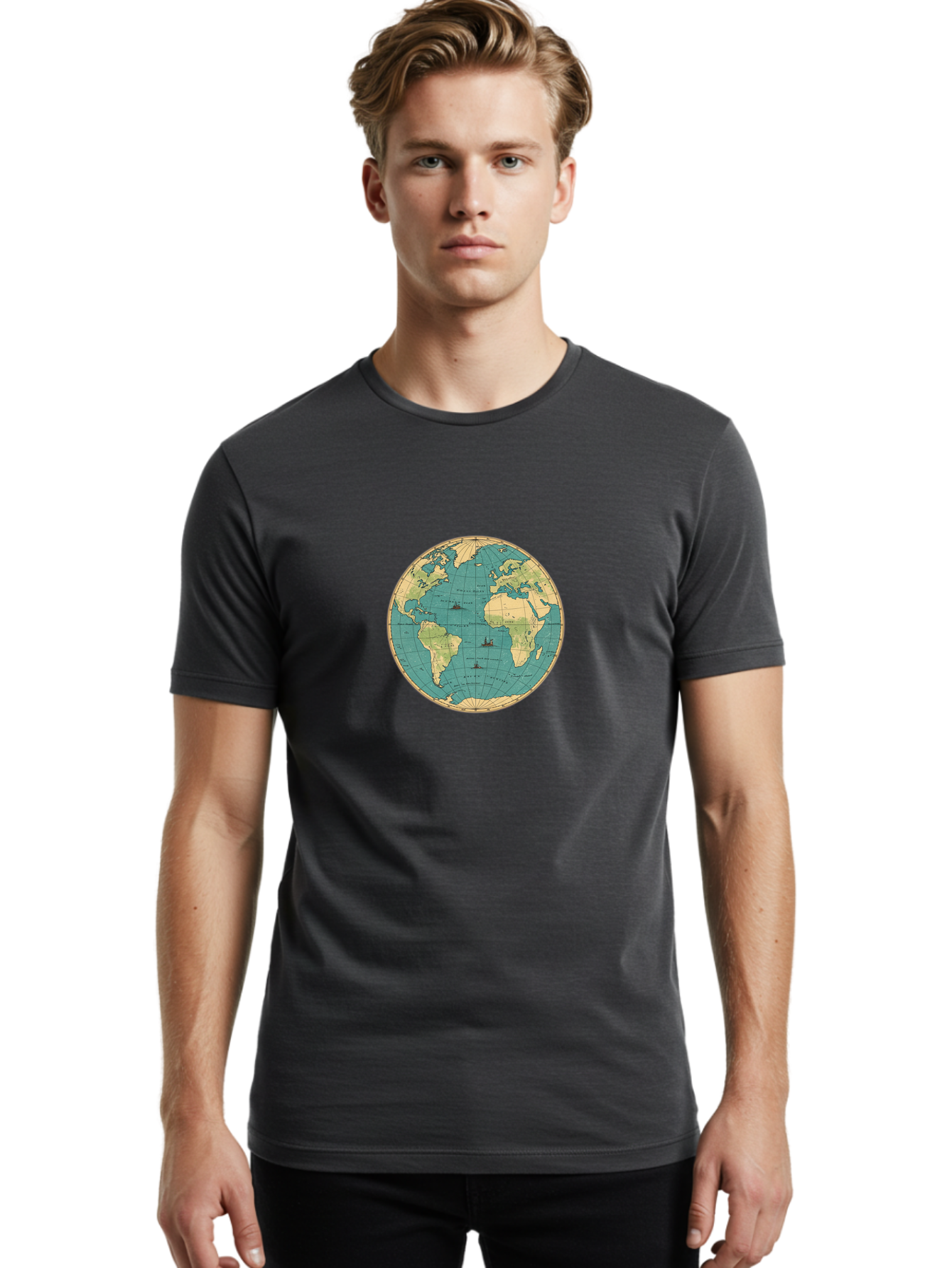 World-Map-Globe Men'S Graphic Tee, 100% Cotton, Comfortable Casual Summer Wear, Machine Washable, Vintage Camera, Old Camera, Antique Camera, Black Camera, Classic Photography, Photography Equipment, Nostalgic Device, Film Camera, Camera Art Baf675 28