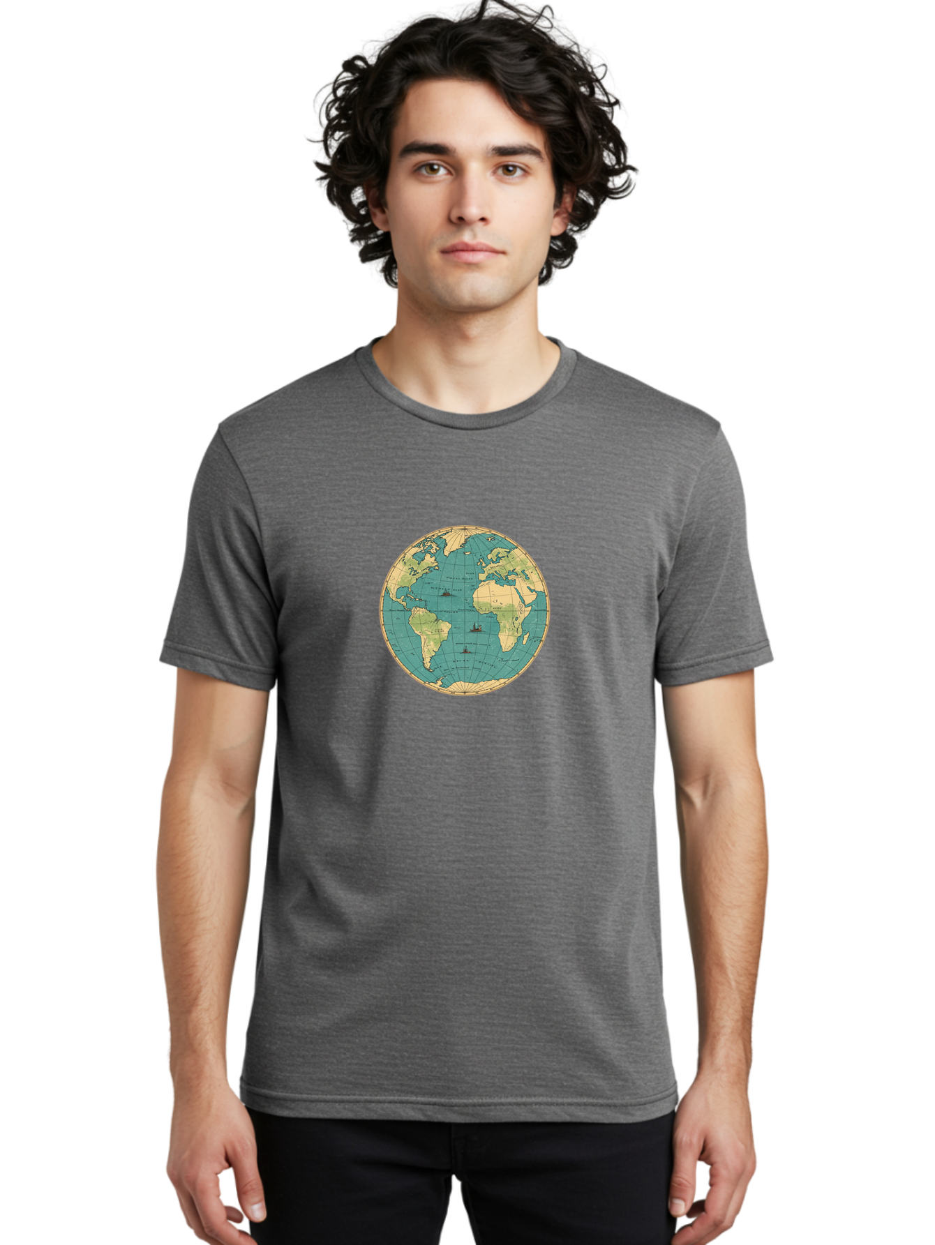 World-Map-Globe Men'S Graphic Tee, 100% Cotton, Comfortable Casual Summer Wear, Machine Washable, Vintage Camera, Old Camera, Antique Camera, Black Camera, Classic Photography, Photography Equipment, Nostalgic Device, Film Camera, Camera Art Baf675 6