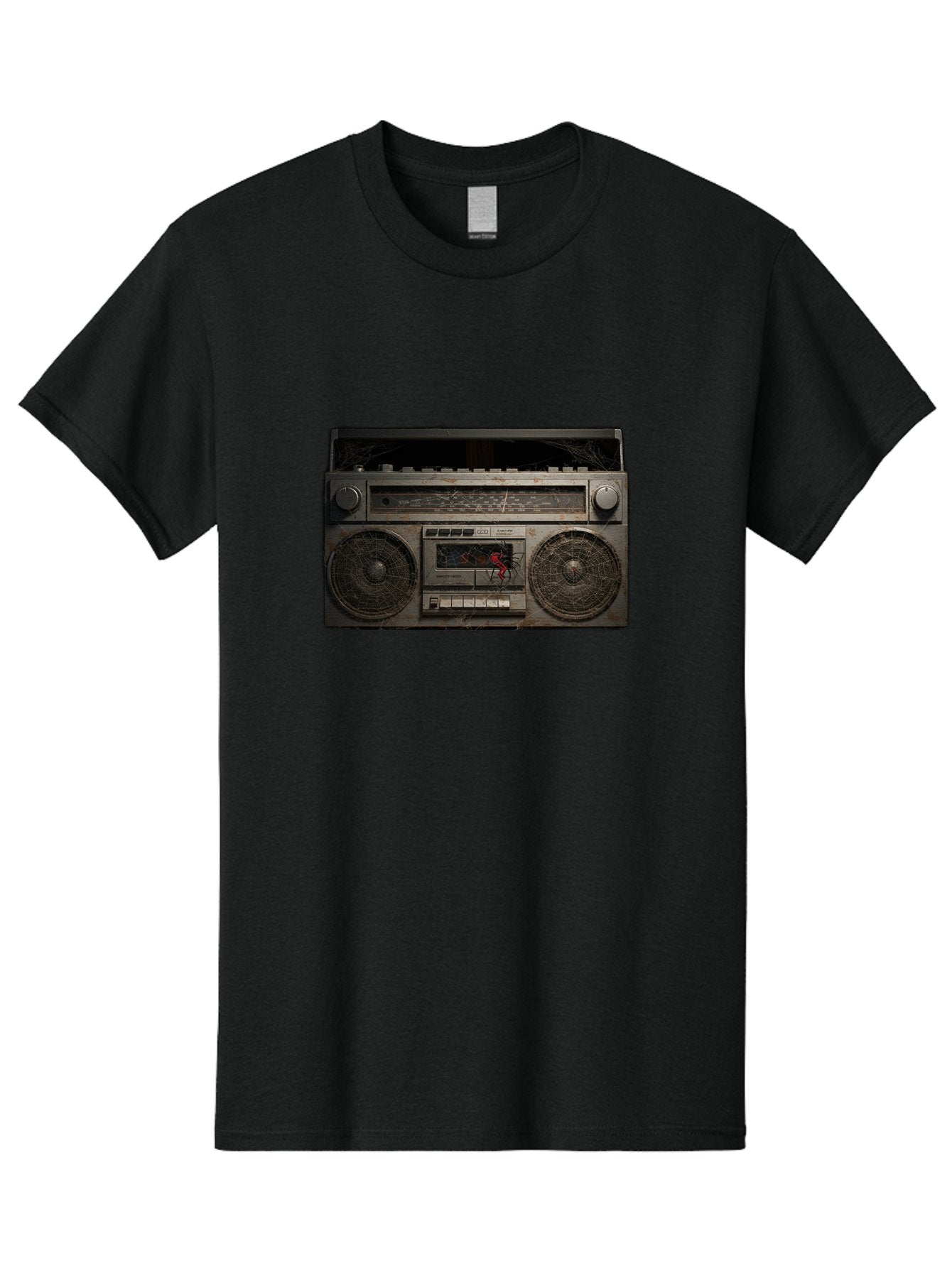 Boombox-With-Spider Men'S Graphic Tee, 100% Cotton, Comfortable Casual Summer Wear, Machine Washable, Vintage Camera, Old Camera, Antique Camera, Black Camera, Classic Photography, Photography Equipment, Nostalgic Device, Film Camera, Baf703 9