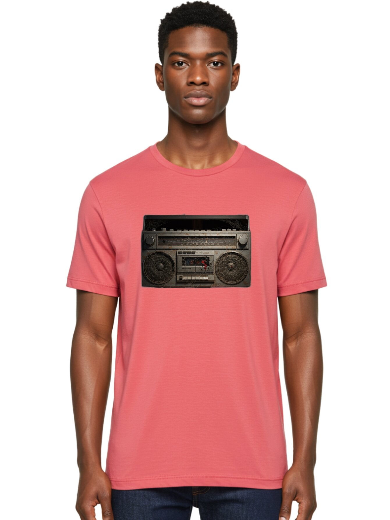 Boombox-With-Spider Men'S Graphic Tee, 100% Cotton, Comfortable Casual Summer Wear, Machine Washable, Vintage Camera, Old Camera, Antique Camera, Black Camera, Classic Photography, Photography Equipment, Nostalgic Device, Film Camera, Baf703 24