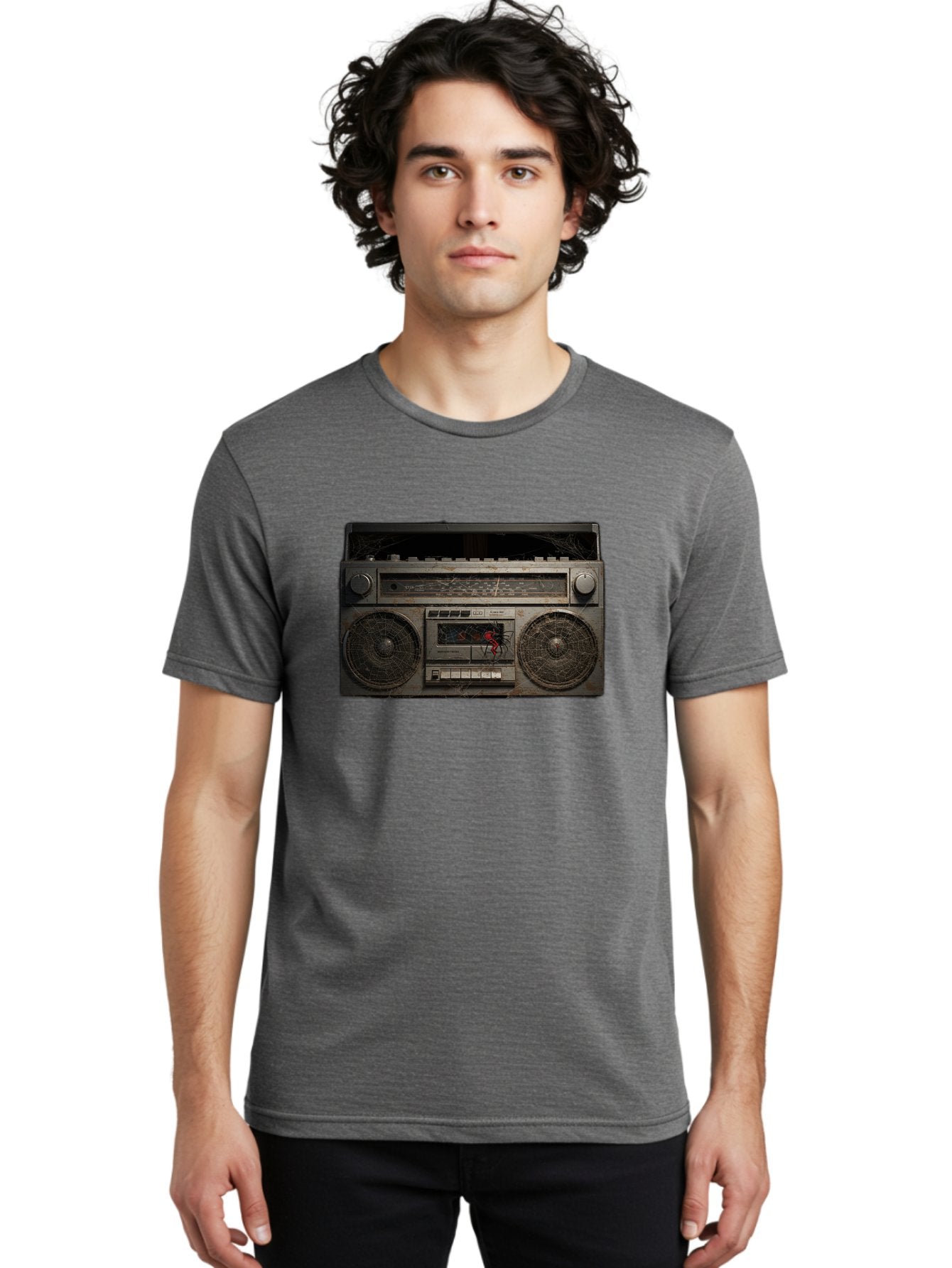 Boombox-With-Spider Men'S Graphic Tee, 100% Cotton, Comfortable Casual Summer Wear, Machine Washable, Vintage Camera, Old Camera, Antique Camera, Black Camera, Classic Photography, Photography Equipment, Nostalgic Device, Film Camera, Baf703 16