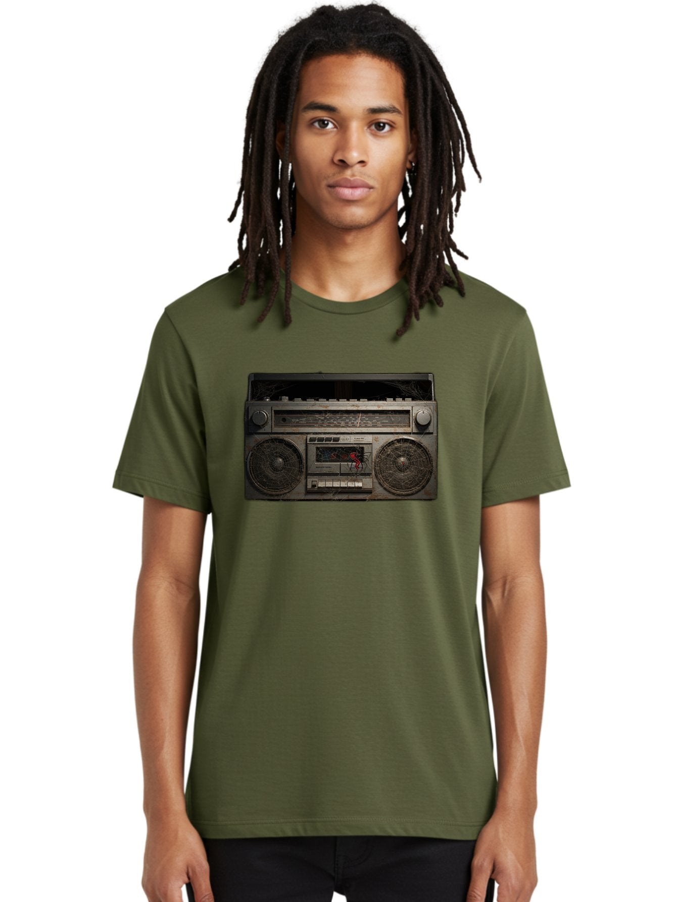 Boombox-With-Spider Men'S Graphic Tee, 100% Cotton, Comfortable Casual Summer Wear, Machine Washable, Vintage Camera, Old Camera, Antique Camera, Black Camera, Classic Photography, Photography Equipment, Nostalgic Device, Film Camera, Baf703 25