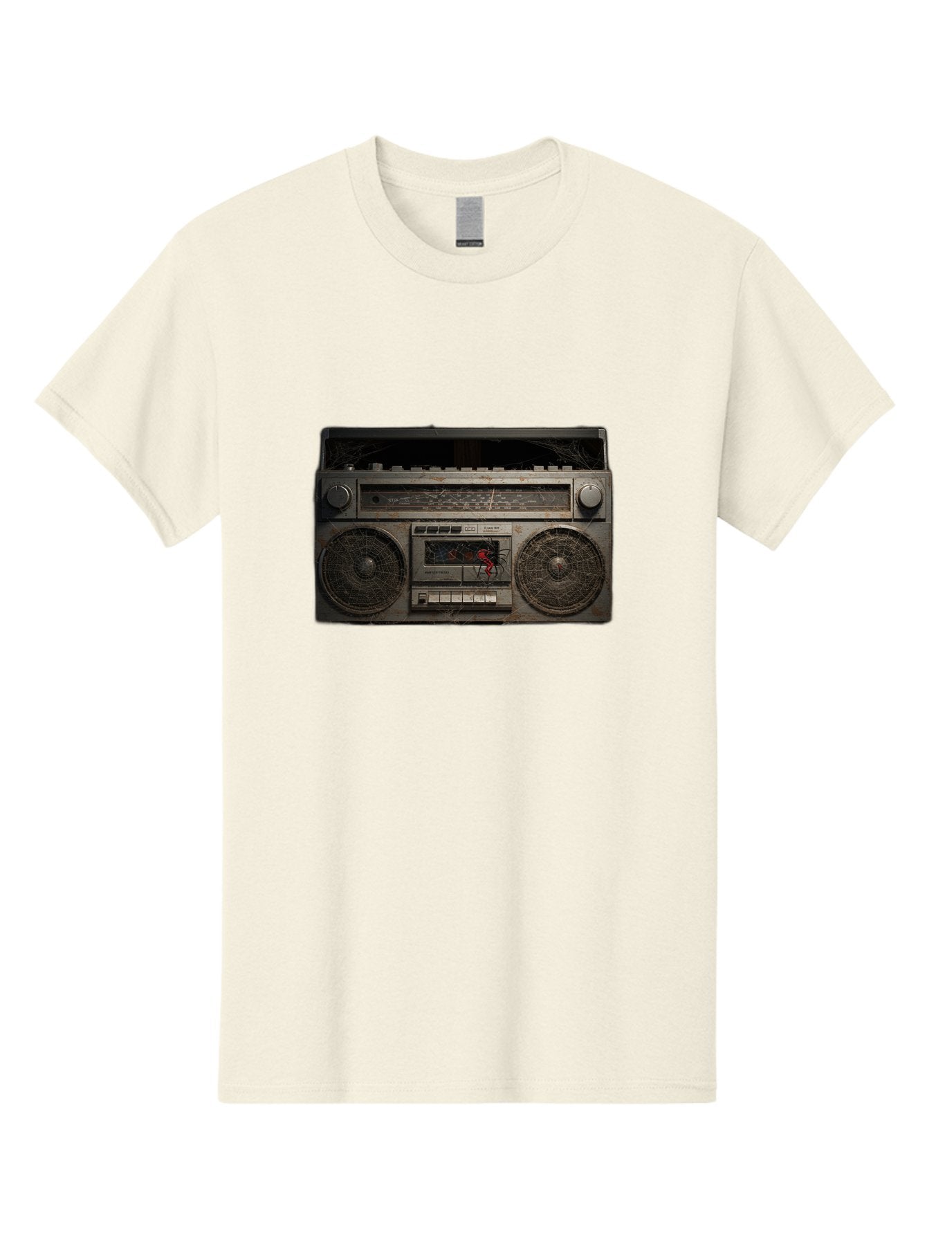 Boombox-With-Spider Men'S Graphic Tee, 100% Cotton, Comfortable Casual Summer Wear, Machine Washable, Vintage Camera, Old Camera, Antique Camera, Black Camera, Classic Photography, Photography Equipment, Nostalgic Device, Film Camera, Baf703 15