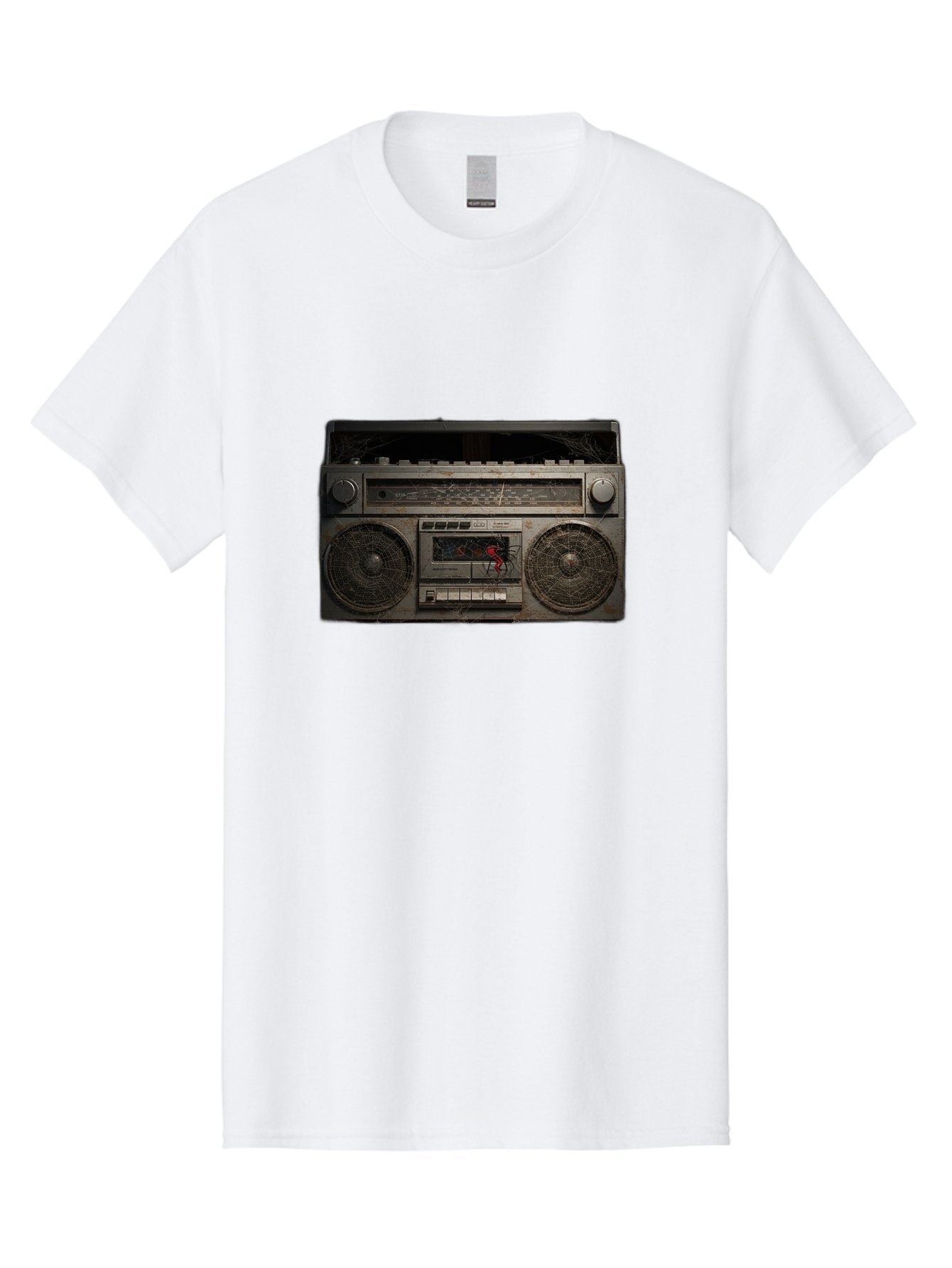 Boombox-With-Spider Men'S Graphic Tee, 100% Cotton, Comfortable Casual Summer Wear, Machine Washable, Vintage Camera, Old Camera, Antique Camera, Black Camera, Classic Photography, Photography Equipment, Nostalgic Device, Film Camera, Baf703 3