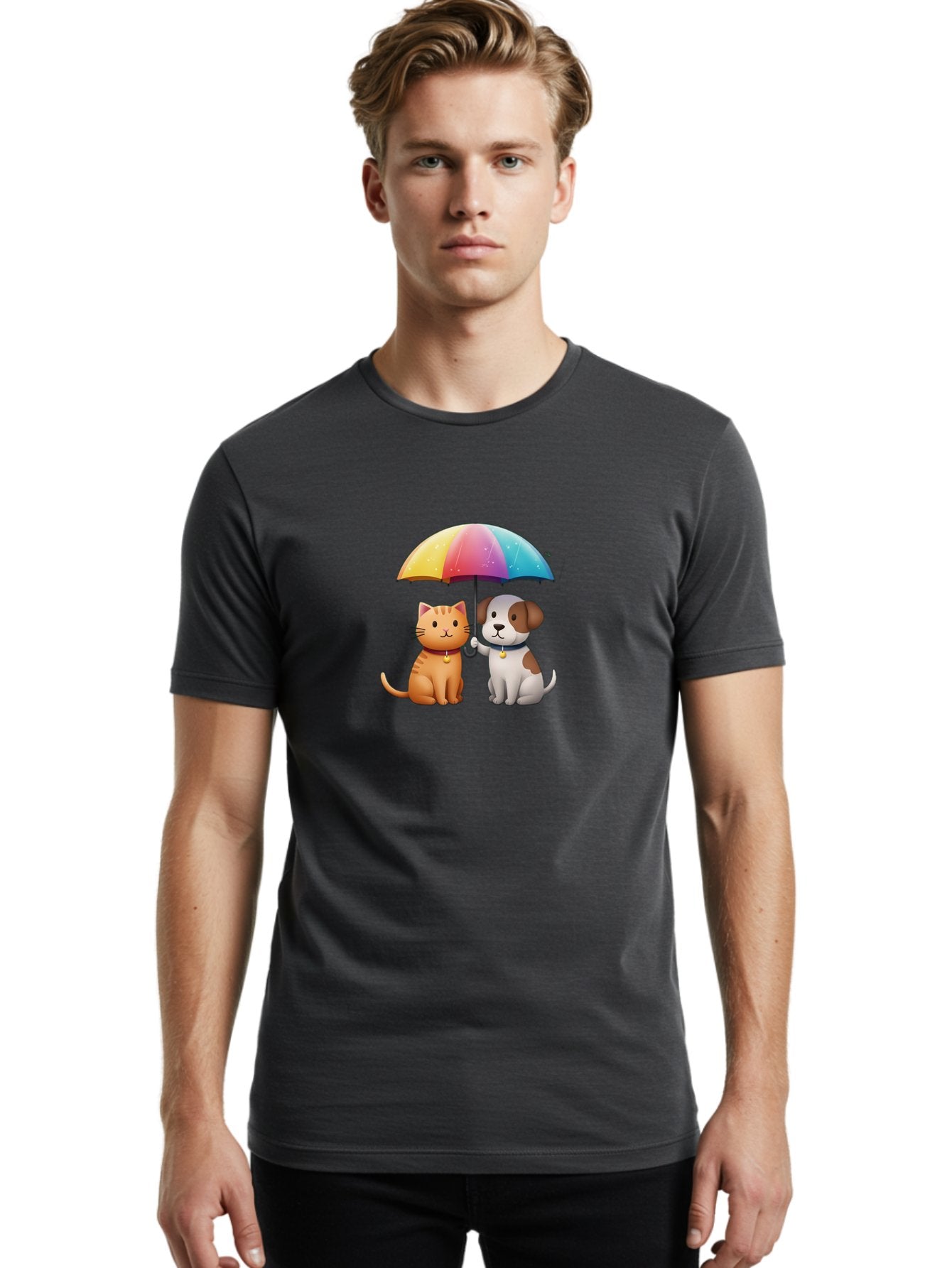Cat-And-Dog-Under-Rainbow-Umbrella Men'S Graphic Tee, 100% Cotton, Comfortable Casual Summer Wear, Machine Washable, Vintage Camera, Old Camera, Antique Camera, Black Camera, Classic Photography, Photography Equipment, Nostalgic Device, Baf714 26