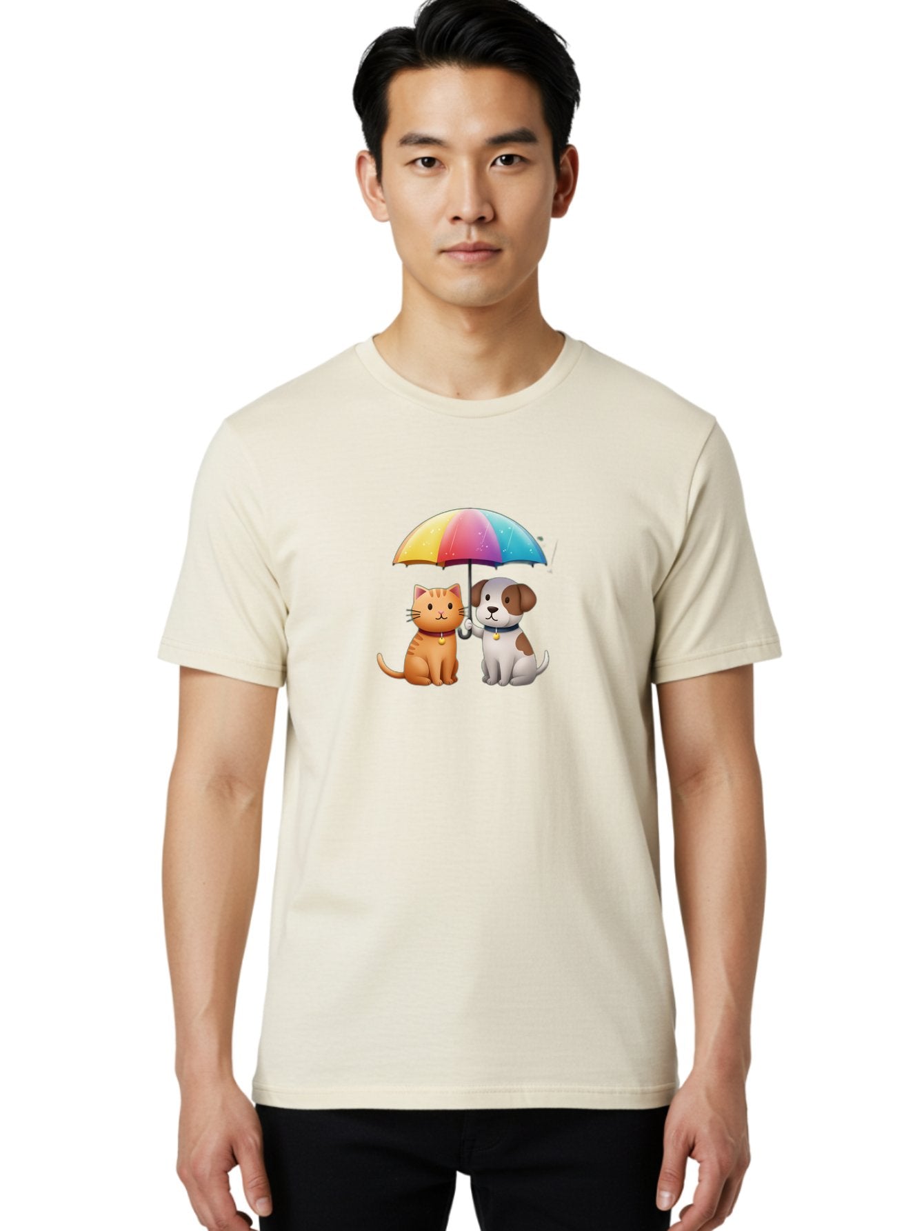 Cat-And-Dog-Under-Rainbow-Umbrella Men'S Graphic Tee, 100% Cotton, Comfortable Casual Summer Wear, Machine Washable, Vintage Camera, Old Camera, Antique Camera, Black Camera, Classic Photography, Photography Equipment, Nostalgic Device, Baf714 21