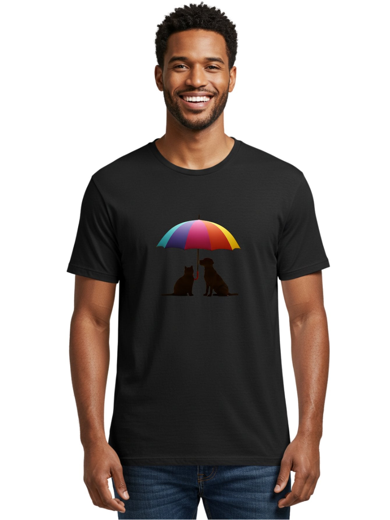 Cat-And-Dog-Under-Umbrella-1 Men'S Graphic Tee, 100% Cotton, Comfortable Casual Summer Wear, Machine Washable, Vintage Camera, Old Camera, Antique Camera, Black Camera, Classic Photography, Photography Equipment, Nostalgic Device, Film Camera, Baf715 30