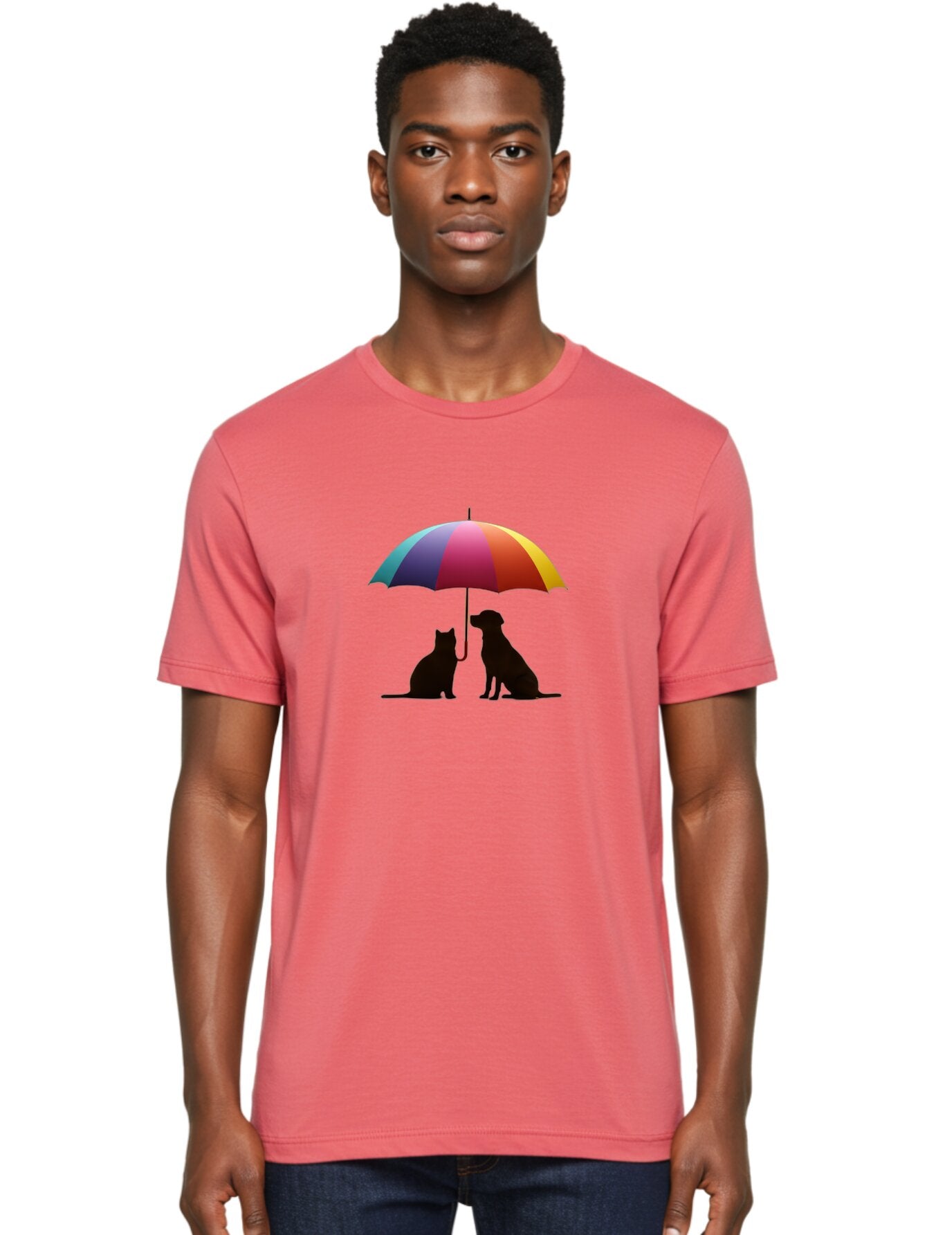 Cat-And-Dog-Under-Umbrella-1 Men'S Graphic Tee, 100% Cotton, Comfortable Casual Summer Wear, Machine Washable, Vintage Camera, Old Camera, Antique Camera, Black Camera, Classic Photography, Photography Equipment, Nostalgic Device, Film Camera, Baf715 24