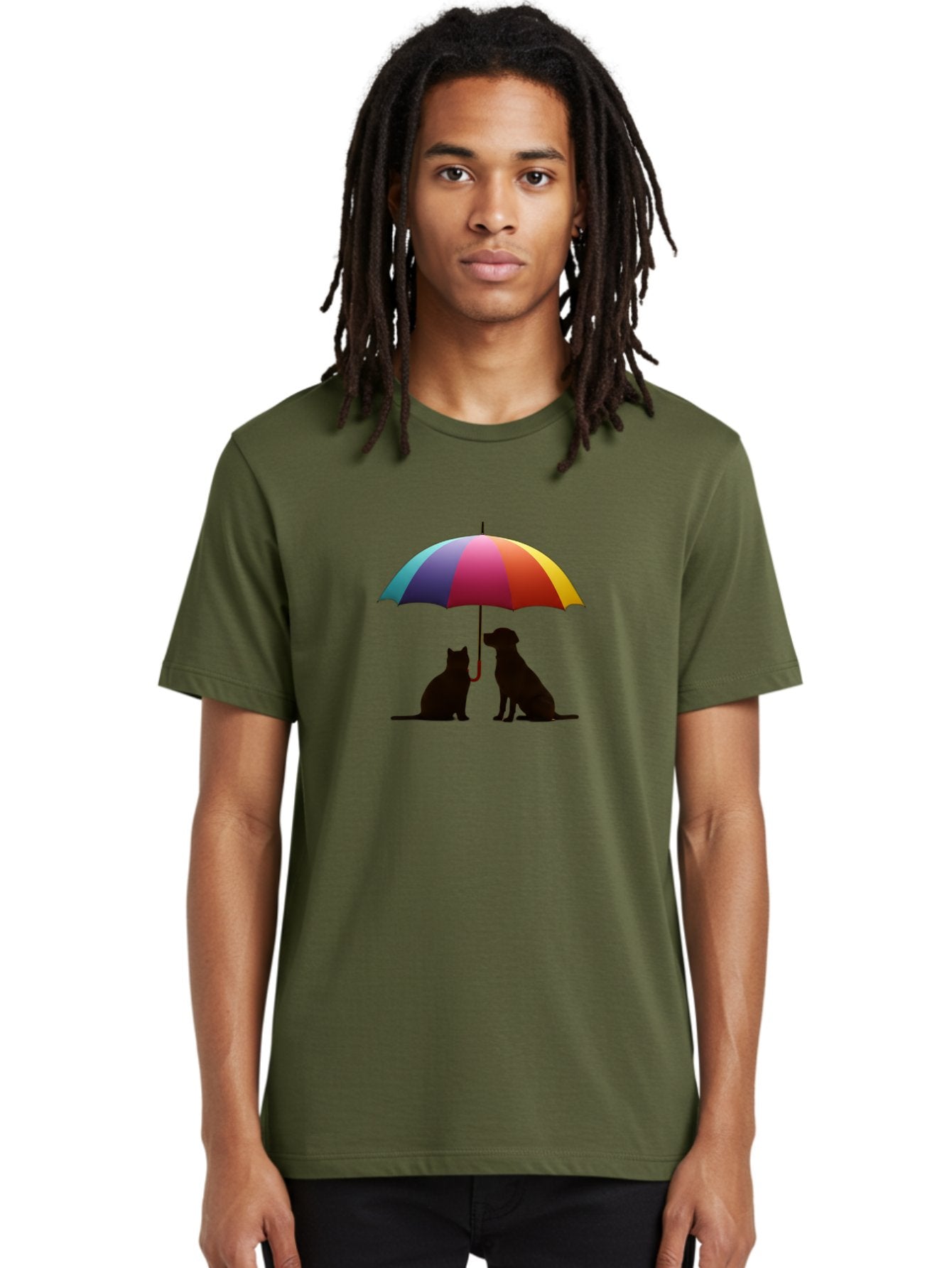 Cat-And-Dog-Under-Umbrella-1 Men'S Graphic Tee, 100% Cotton, Comfortable Casual Summer Wear, Machine Washable, Vintage Camera, Old Camera, Antique Camera, Black Camera, Classic Photography, Photography Equipment, Nostalgic Device, Film Camera, Baf715 20