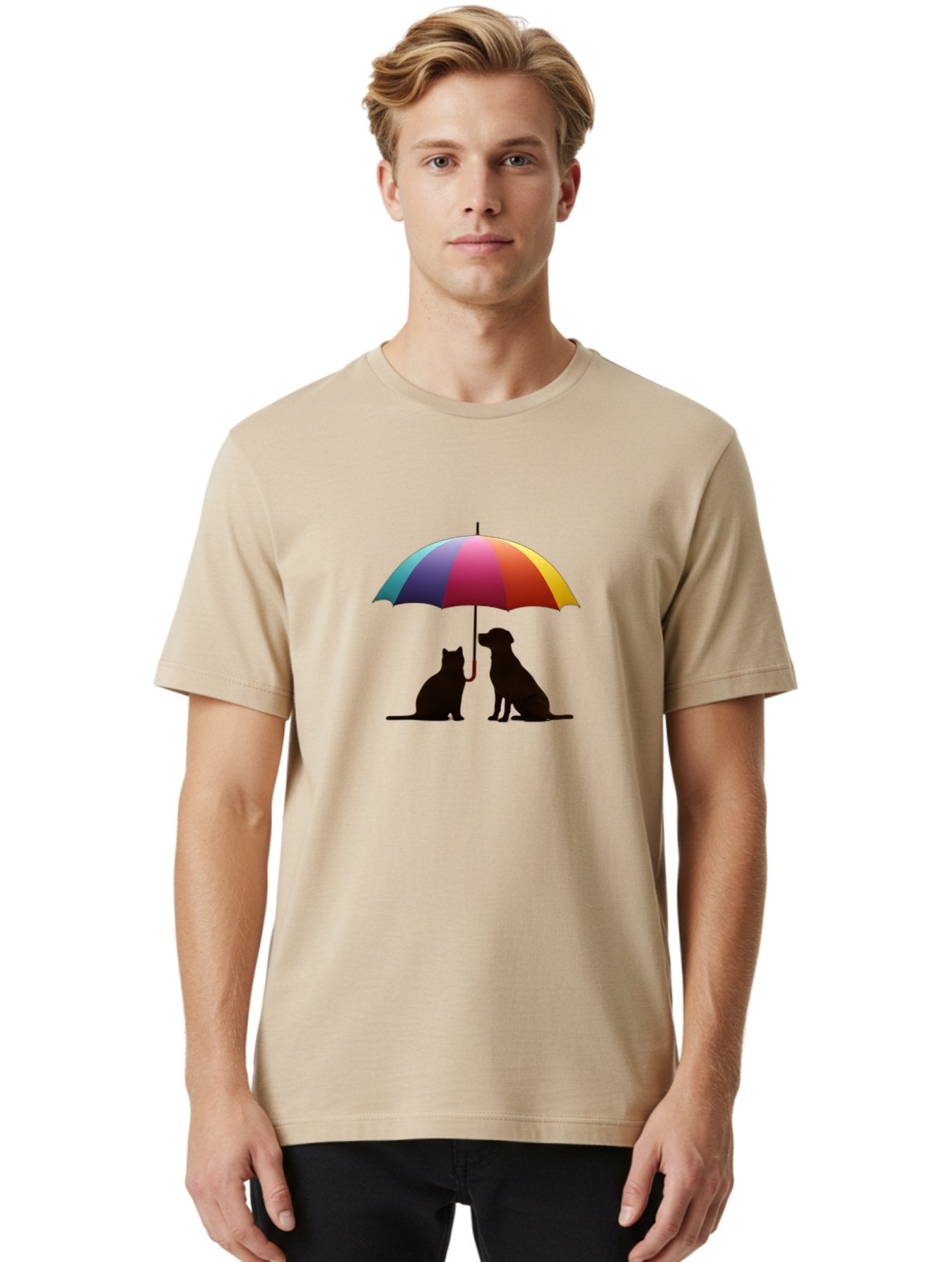 Cat-And-Dog-Under-Umbrella-1 Men'S Graphic Tee, 100% Cotton, Comfortable Casual Summer Wear, Machine Washable, Vintage Camera, Old Camera, Antique Camera, Black Camera, Classic Photography, Photography Equipment, Nostalgic Device, Film Camera, Baf715 19