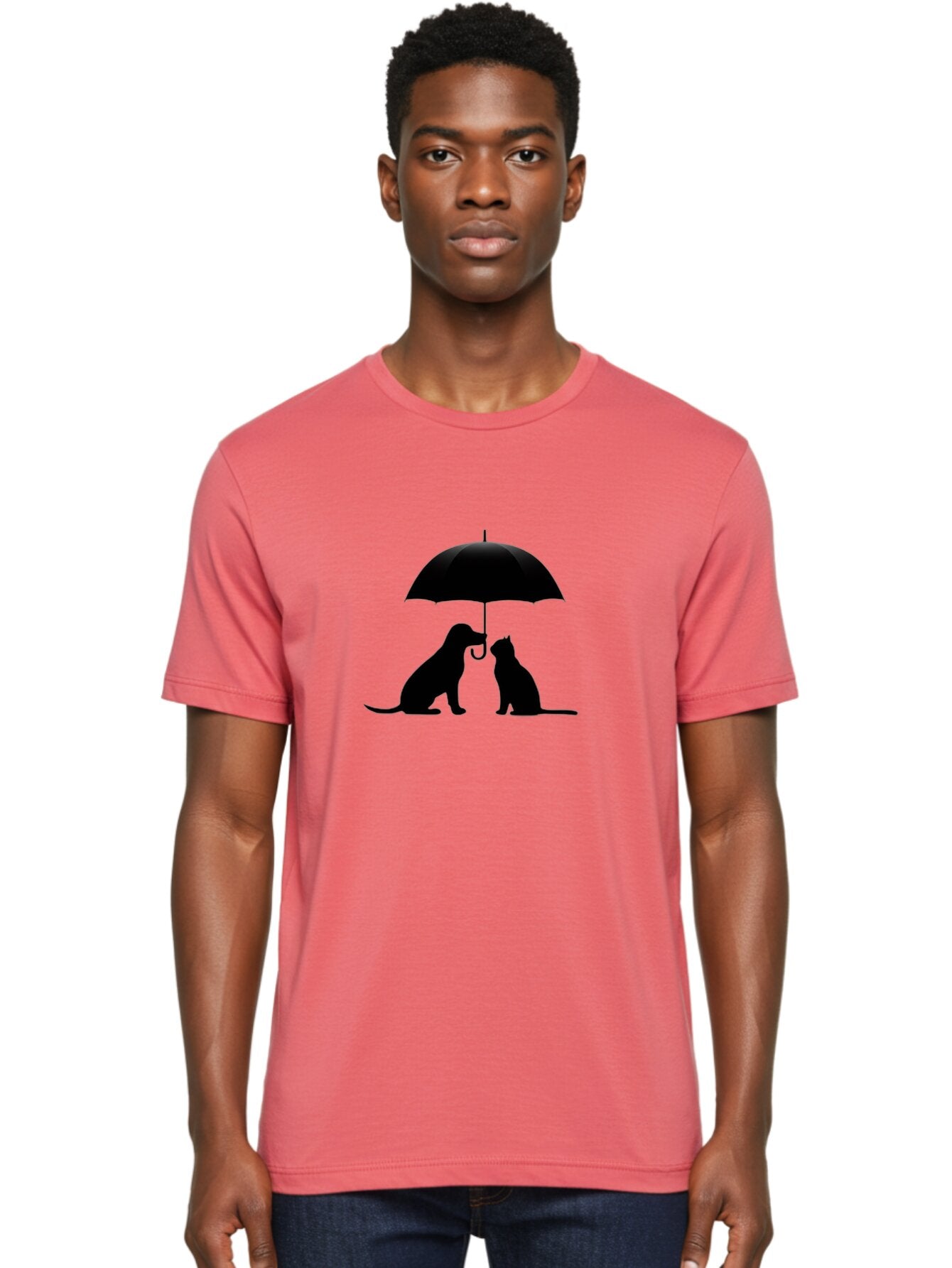 Cat-And-Dog-Under-Umbrella-2 Men'S Graphic Tee, 100% Cotton, Comfortable Casual Summer Wear, Machine Washable, Vintage Camera, Old Camera, Antique Camera, Black Camera, Classic Photography, Photography Equipment, Nostalgic Device, Film Camera, Baf716 20