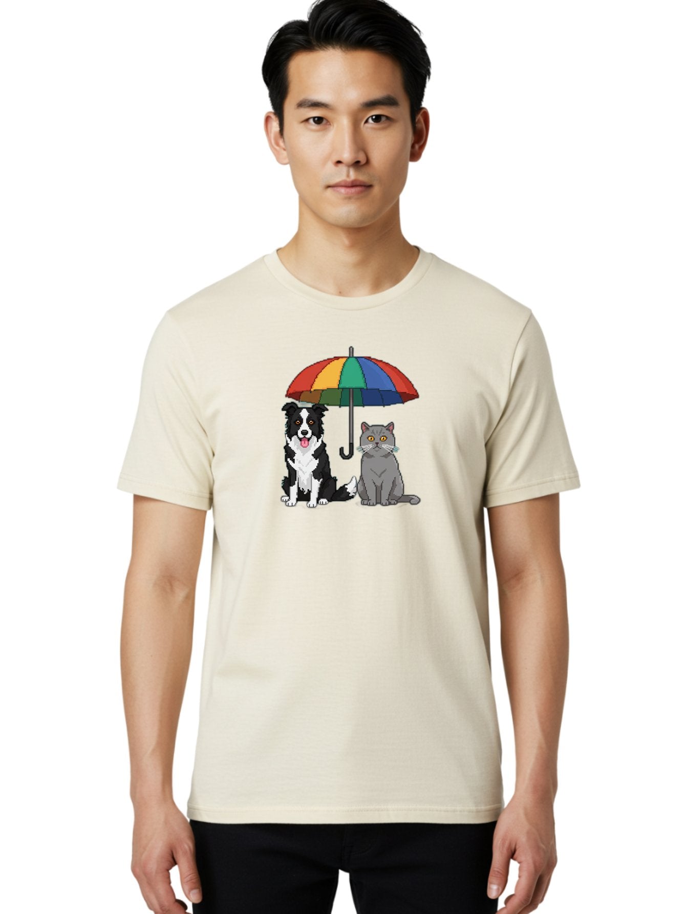 Cat-And-Dog-Under-Umbrella-3 Men'S Graphic Tee, 100% Cotton, Comfortable Casual Summer Wear, Machine Washable, Vintage Camera, Old Camera, Antique Camera, Black Camera, Classic Photography, Photography Equipment, Nostalgic Device, Film Camera, Baf717 26
