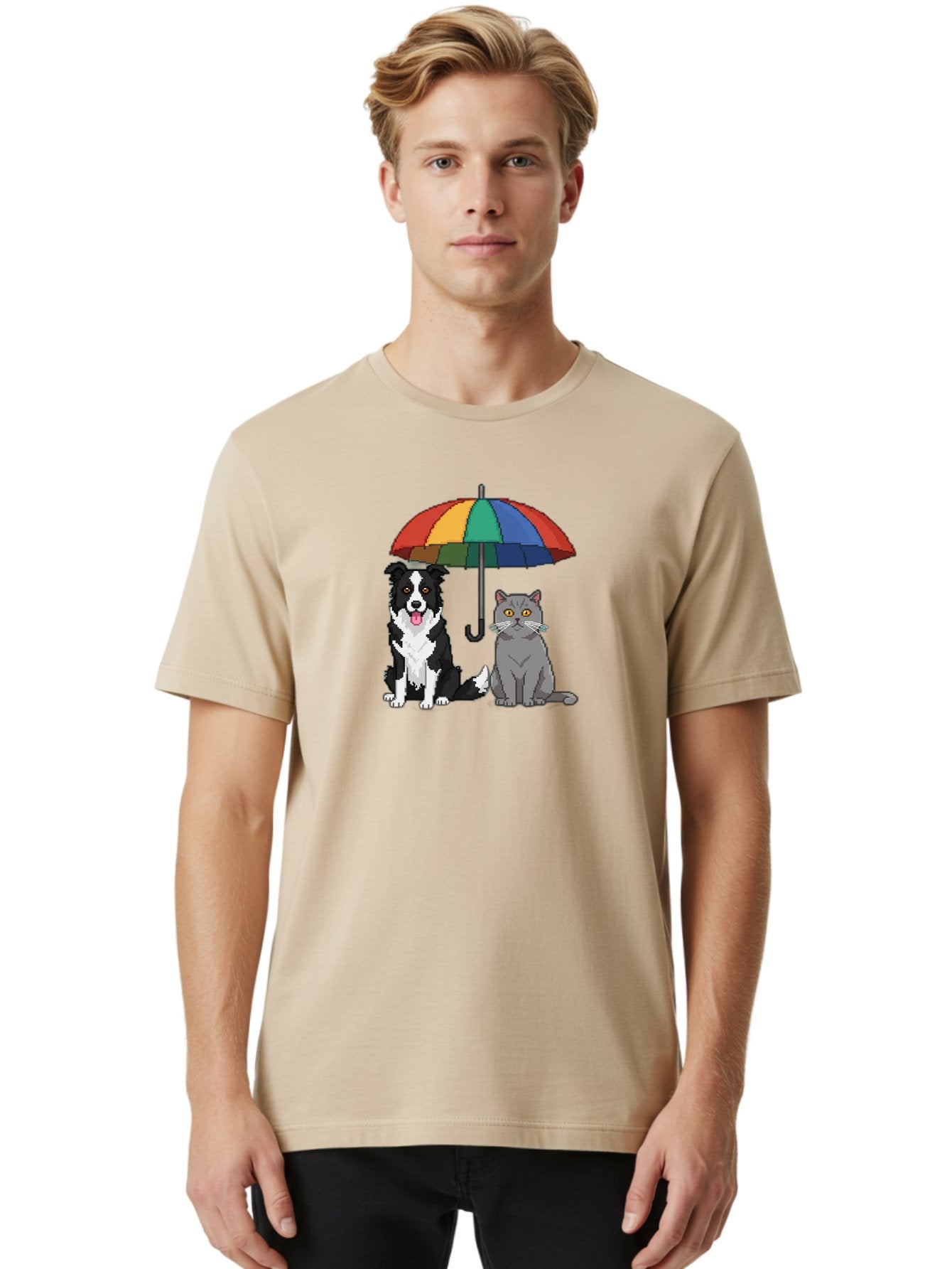 Cat-And-Dog-Under-Umbrella-3 Men'S Graphic Tee, 100% Cotton, Comfortable Casual Summer Wear, Machine Washable, Vintage Camera, Old Camera, Antique Camera, Black Camera, Classic Photography, Photography Equipment, Nostalgic Device, Film Camera, Baf717 28