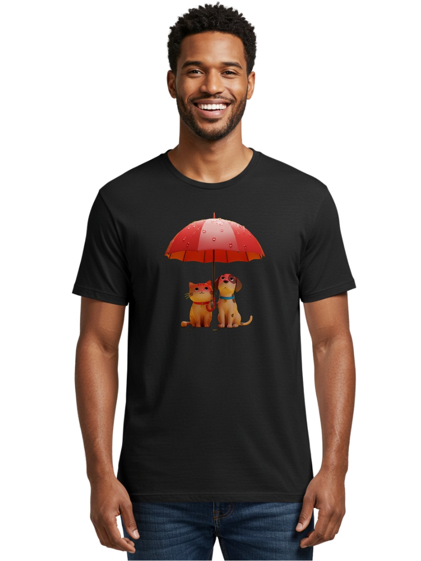 Cat-And-Dog-Under-Umbrella-4 Men'S Graphic Tee, 100% Cotton, Comfortable Casual Summer Wear, Machine Washable, Vintage Camera, Old Camera, Antique Camera, Black Camera, Classic Photography, Photography Equipment, Nostalgic Device, Film Camera, Baf718 17