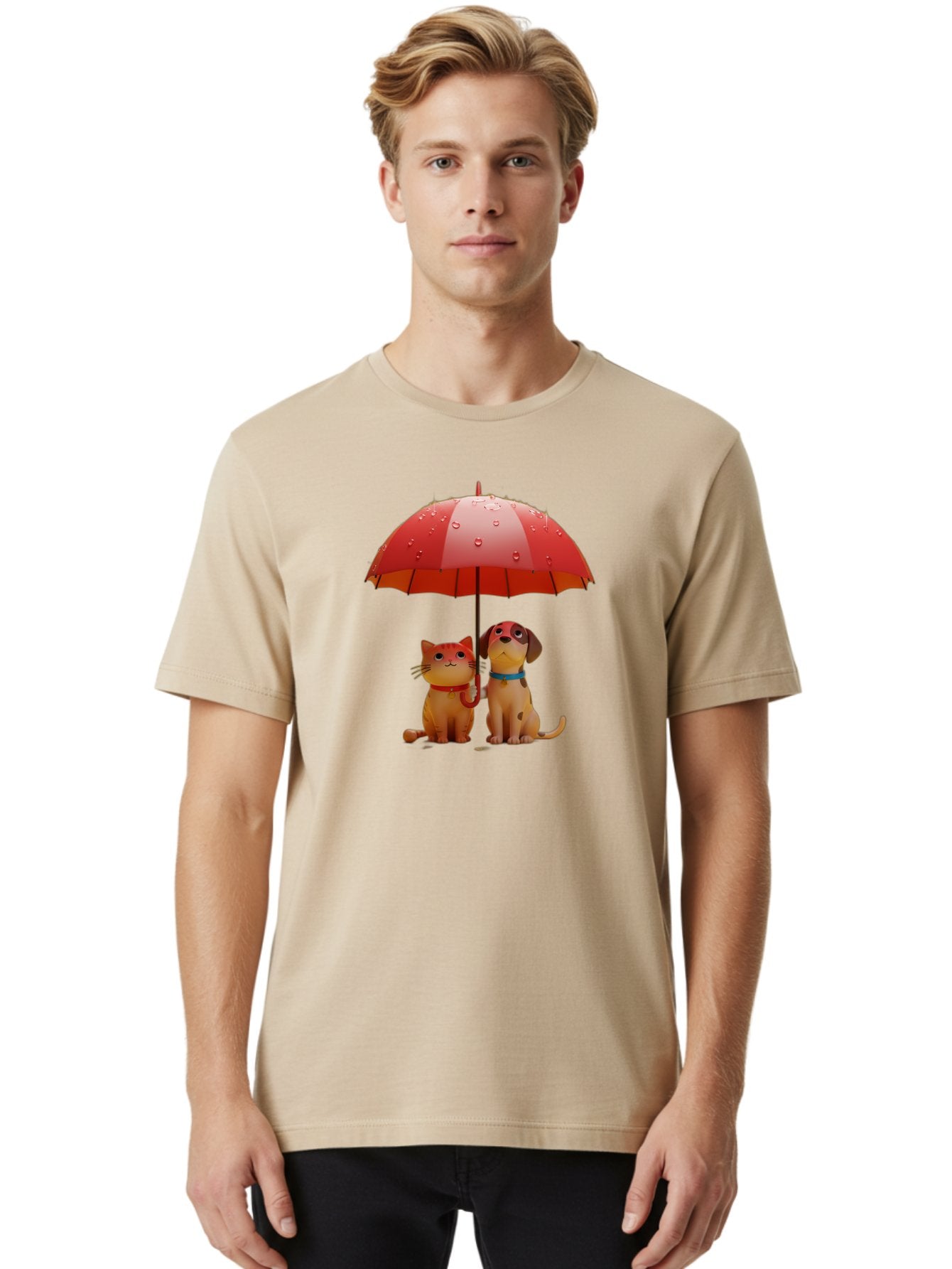Cat-And-Dog-Under-Umbrella-4 Men'S Graphic Tee, 100% Cotton, Comfortable Casual Summer Wear, Machine Washable, Vintage Camera, Old Camera, Antique Camera, Black Camera, Classic Photography, Photography Equipment, Nostalgic Device, Film Camera, Baf718 25