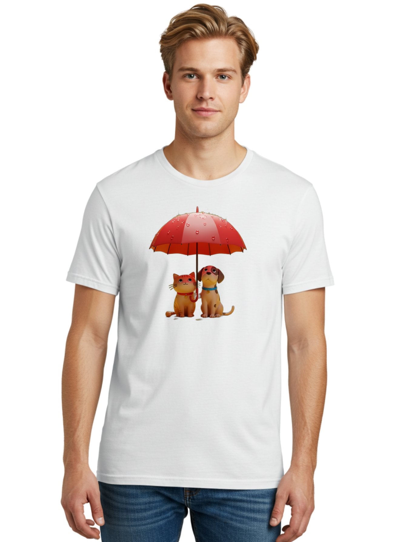 Cat-And-Dog-Under-Umbrella-4 Men'S Graphic Tee, 100% Cotton, Comfortable Casual Summer Wear, Machine Washable, Vintage Camera, Old Camera, Antique Camera, Black Camera, Classic Photography, Photography Equipment, Nostalgic Device, Film Camera, Baf718 29