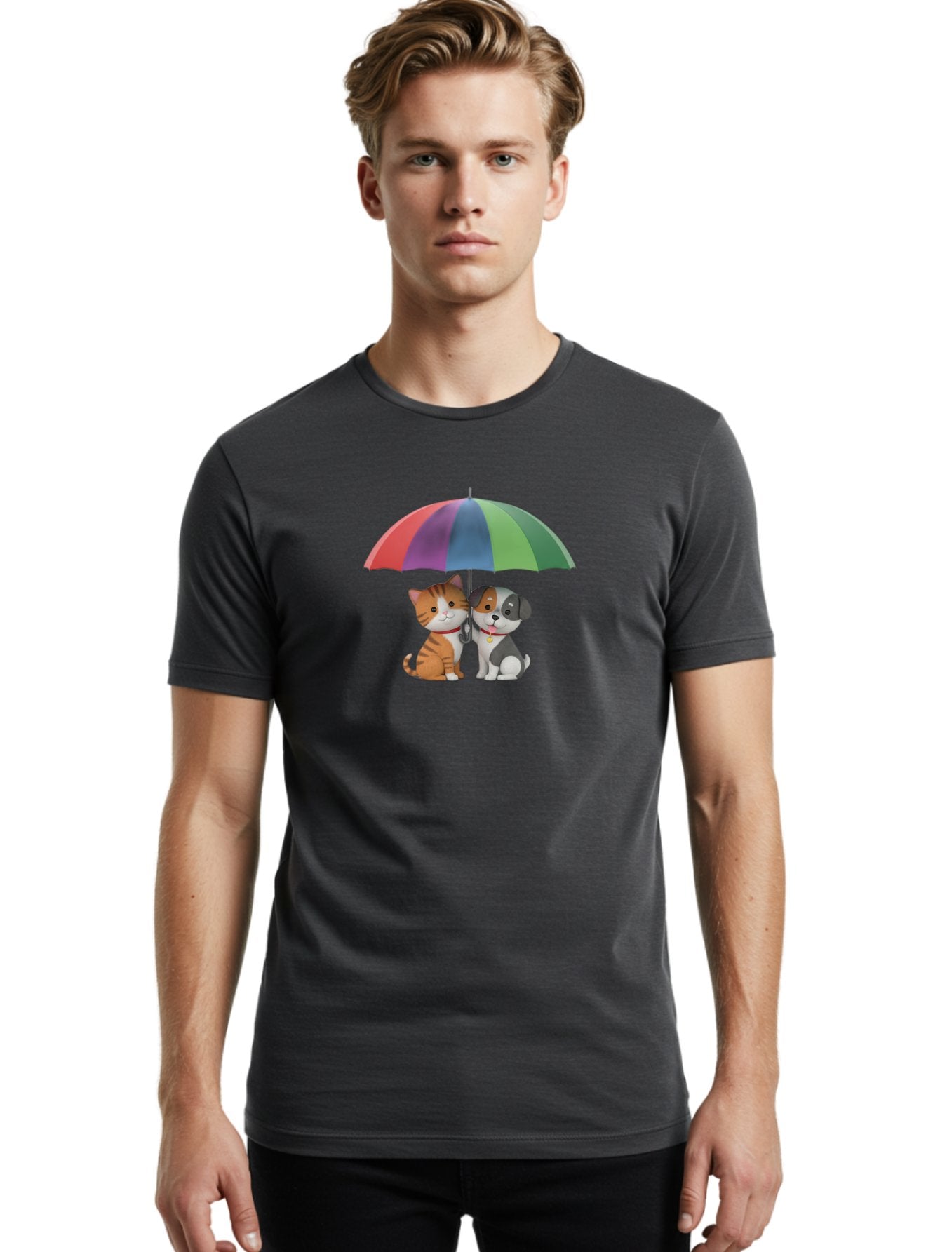 Cat-And-Dog-Under-Umbrella-5 Men'S Graphic Tee, 100% Cotton, Comfortable Casual Summer Wear, Machine Washable, Vintage Camera, Old Camera, Antique Camera, Black Camera, Classic Photography, Photography Equipment, Nostalgic Device, Film Camera, Baf719 17